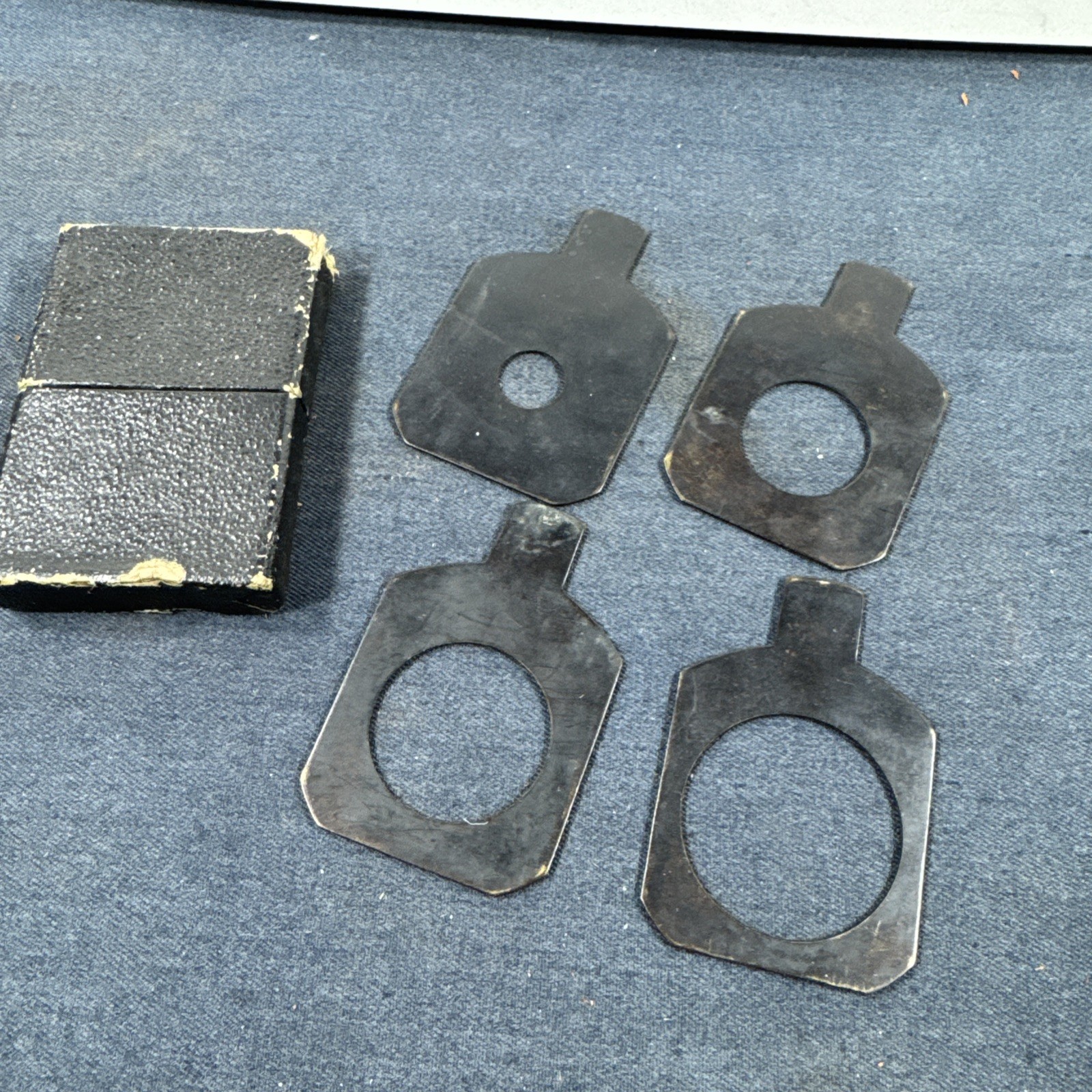Set of 4 Brass 40mm Waterhouse Stops for Antique Petzval Lens in Leather Case