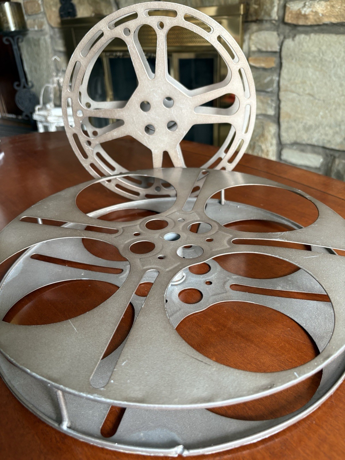 2 Metal Film Reels Home Cinema Equipment/ Home Decor 1st 13.5“ X 2“ & 2nd 9”X2”