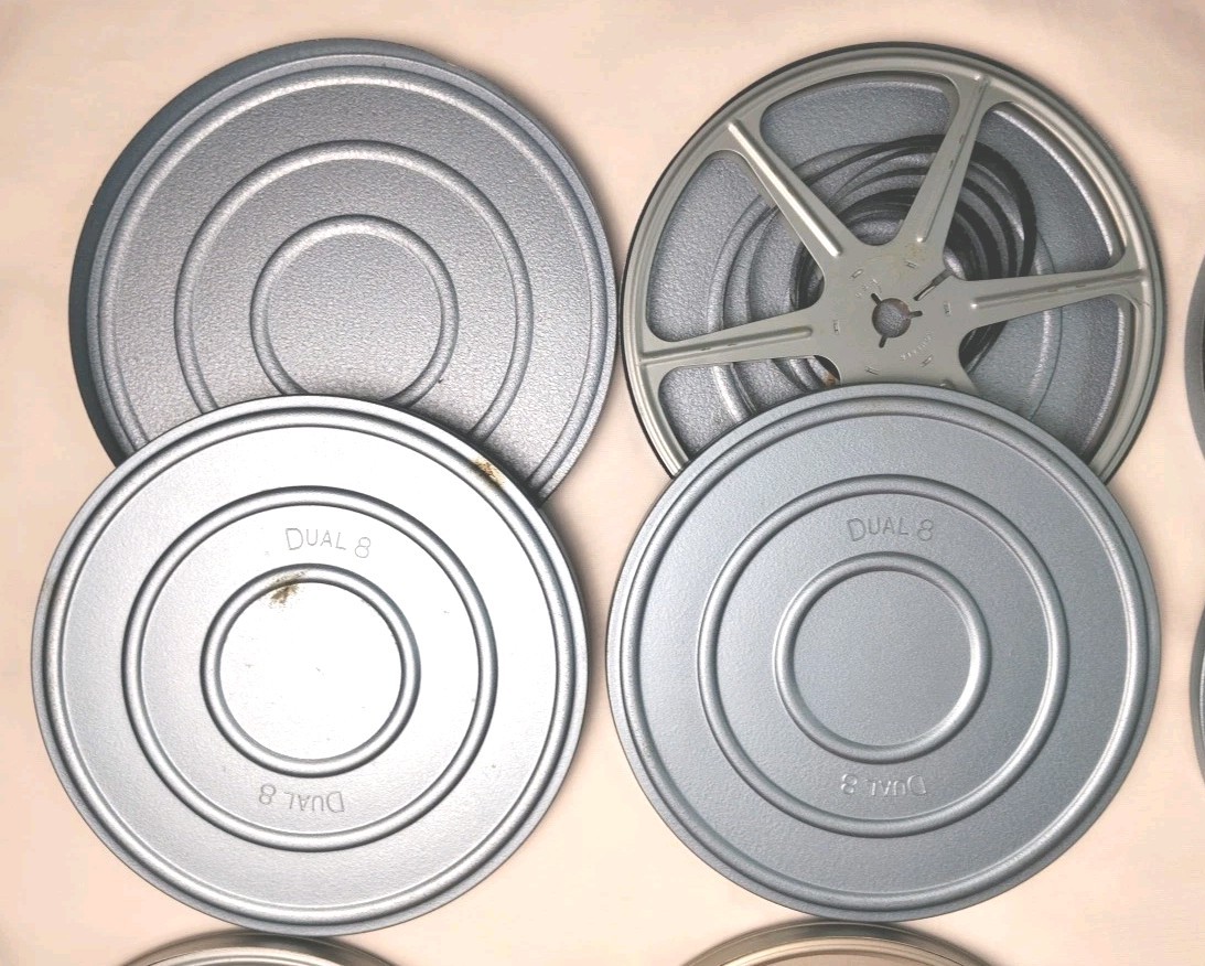 Vtg 8mm Super 8 Movie Reels Lot 6 Cans Scherer Bruce Korvette Storage Box Films