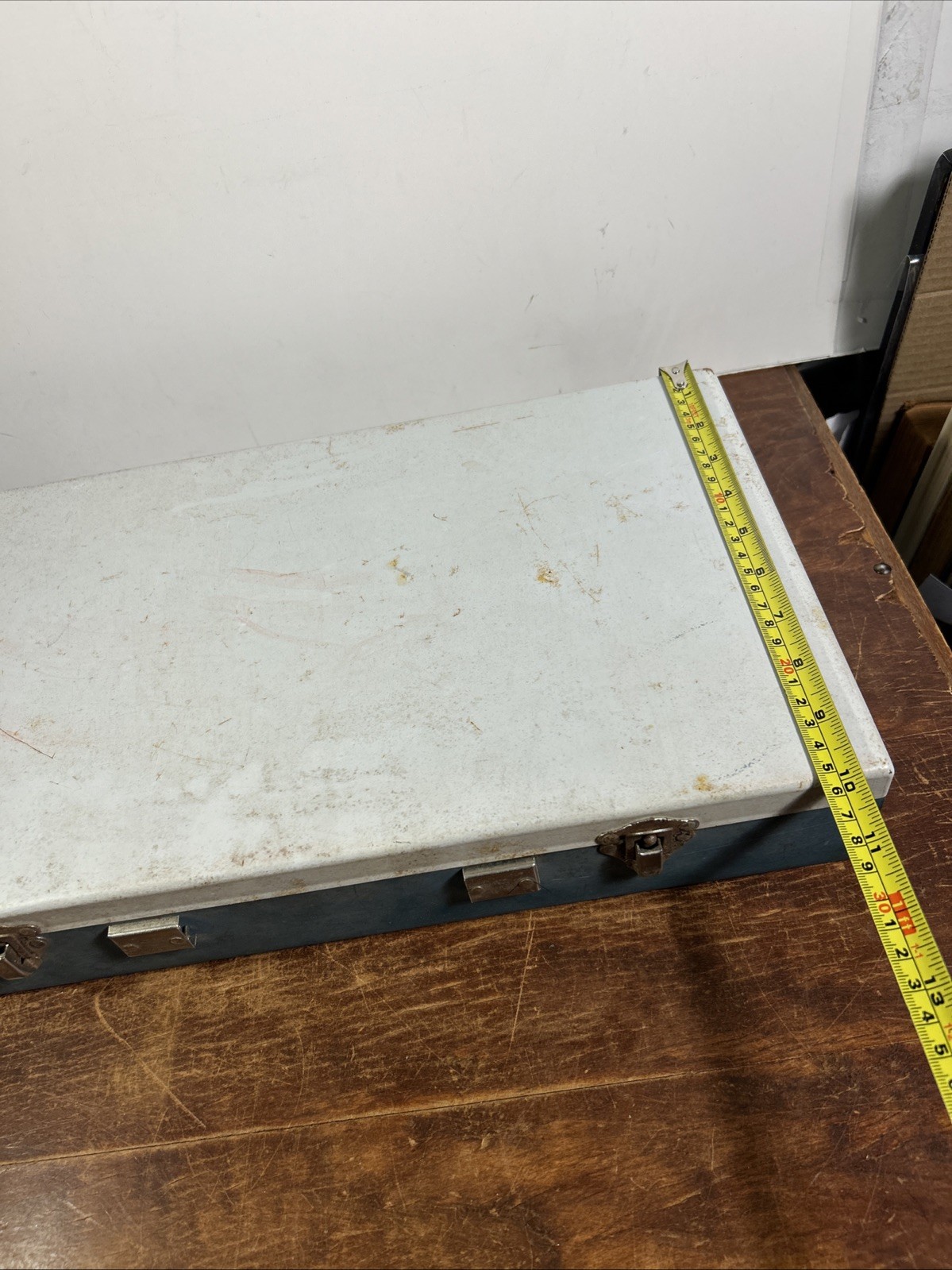 Vintage Metal Slide Storage Box Case 2” Slides Coins 17×10” No Handle No Divider