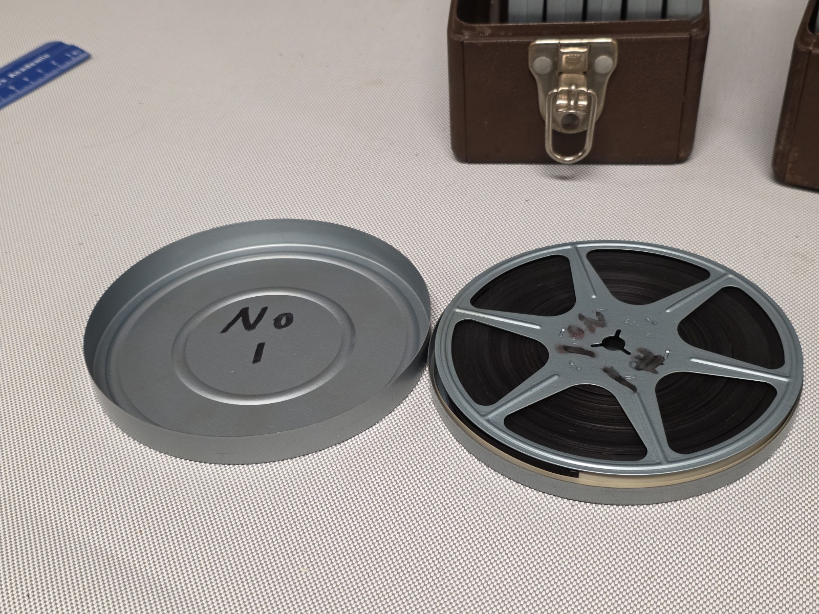(2) VTG Simonsen Metal Products Reel Storage Film Cases 8mm Brown W/Contents (7)