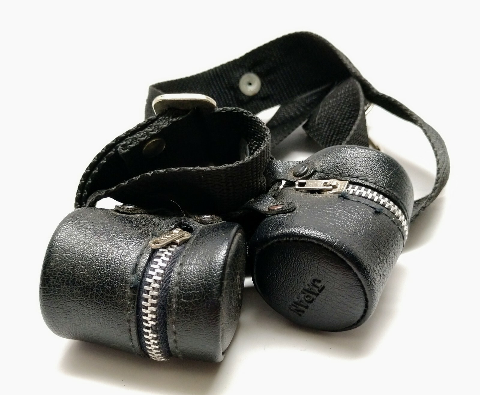 Set of Soligor Vintage 35mm Faux Leather Film Cases Black Zipper w/ Strap