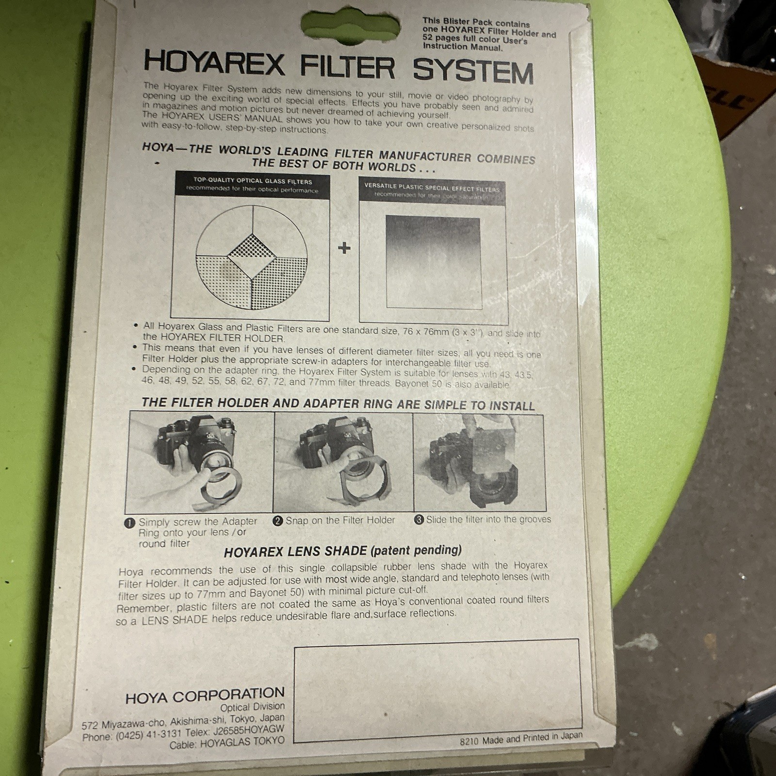 NEW – Hoyarex Plastic Filter Adapter Holder for Hoya 3×3 Square Filters