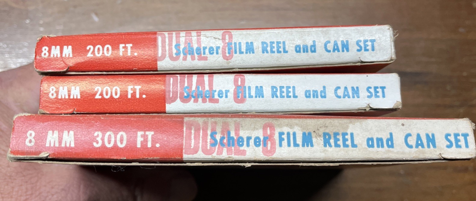 Lot Of 3 Scherer 8 mm (2)200 ft. (1)300 ft. Can And Reel Original Boxes -1 Reel