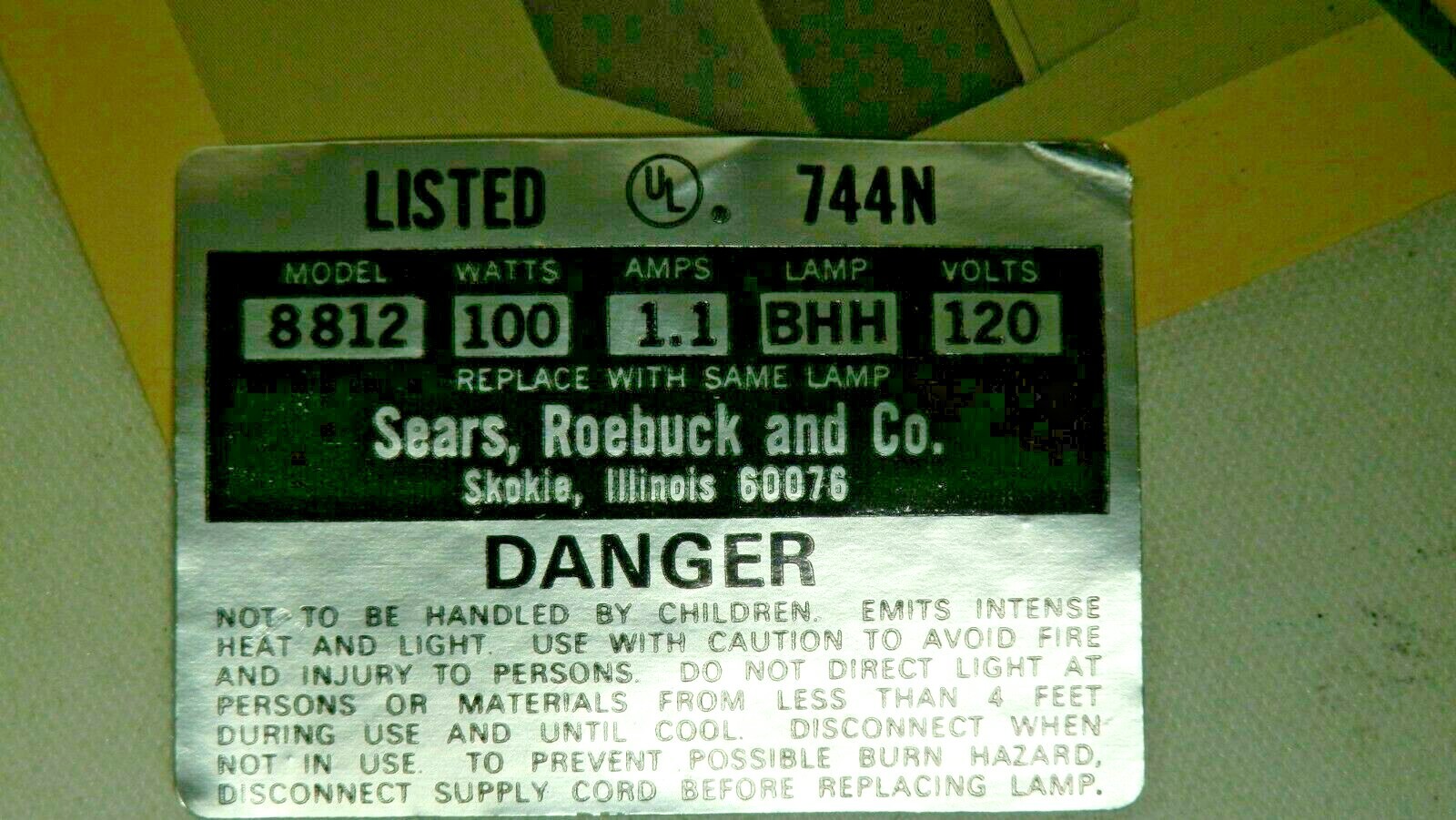 VINTAGE SEARS XL-MOVIE LIGHT-100 Watts 120 Volt -For Movie Or Stills, Excellent