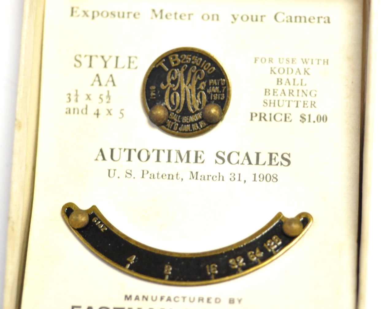 Kodak Autotime Scales for early Kodak ball bearing camera shutters. Type AA.