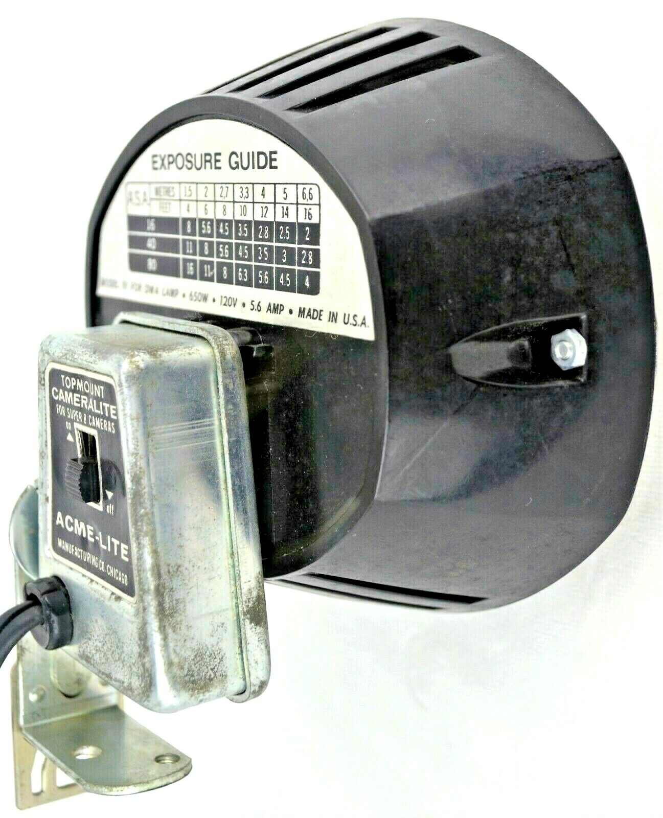 Vintage LIGHT Retro TOPMOUNT CAMERALITE for Super 8 Cameras ACME-LITE * WORKS *