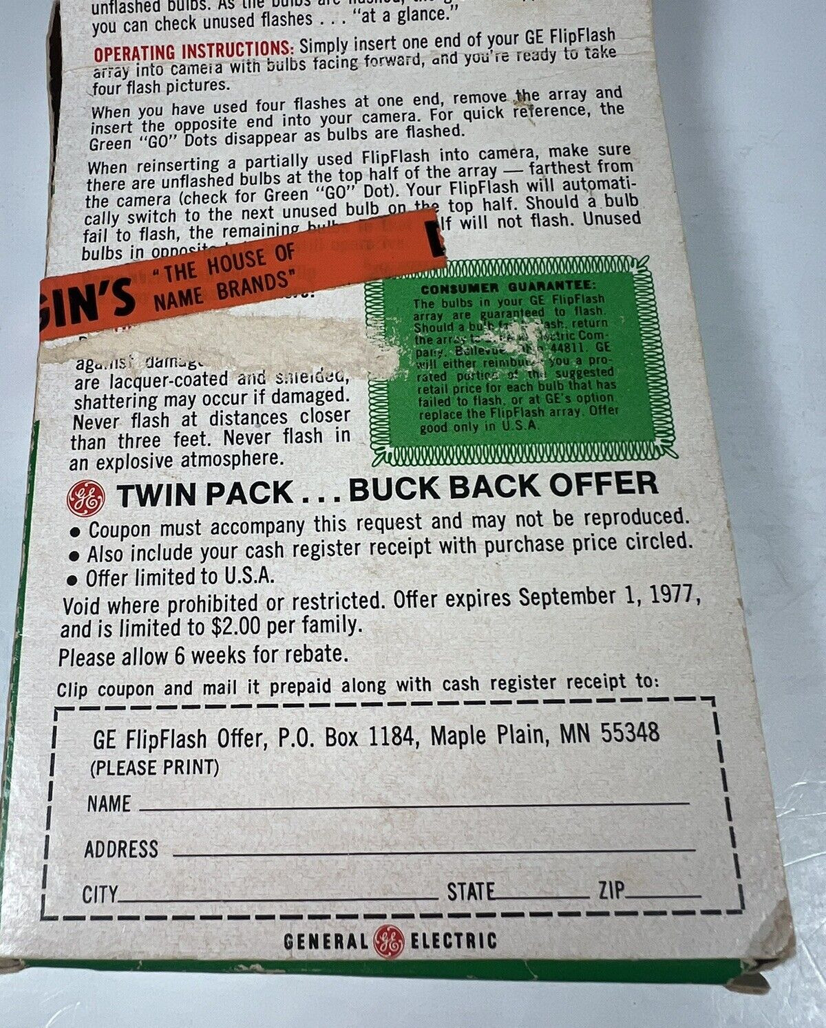 Vintage GE Flip Flash Twin Pack Original Packaging 16 Flashes Green Dot NOS