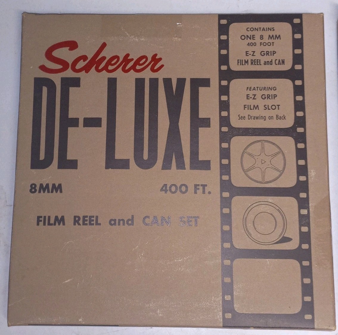 (4) Vintage Scherer 8mm 400 ft 7″ Film Reels W/Metal Cannisters Brown NEW IN BOX
