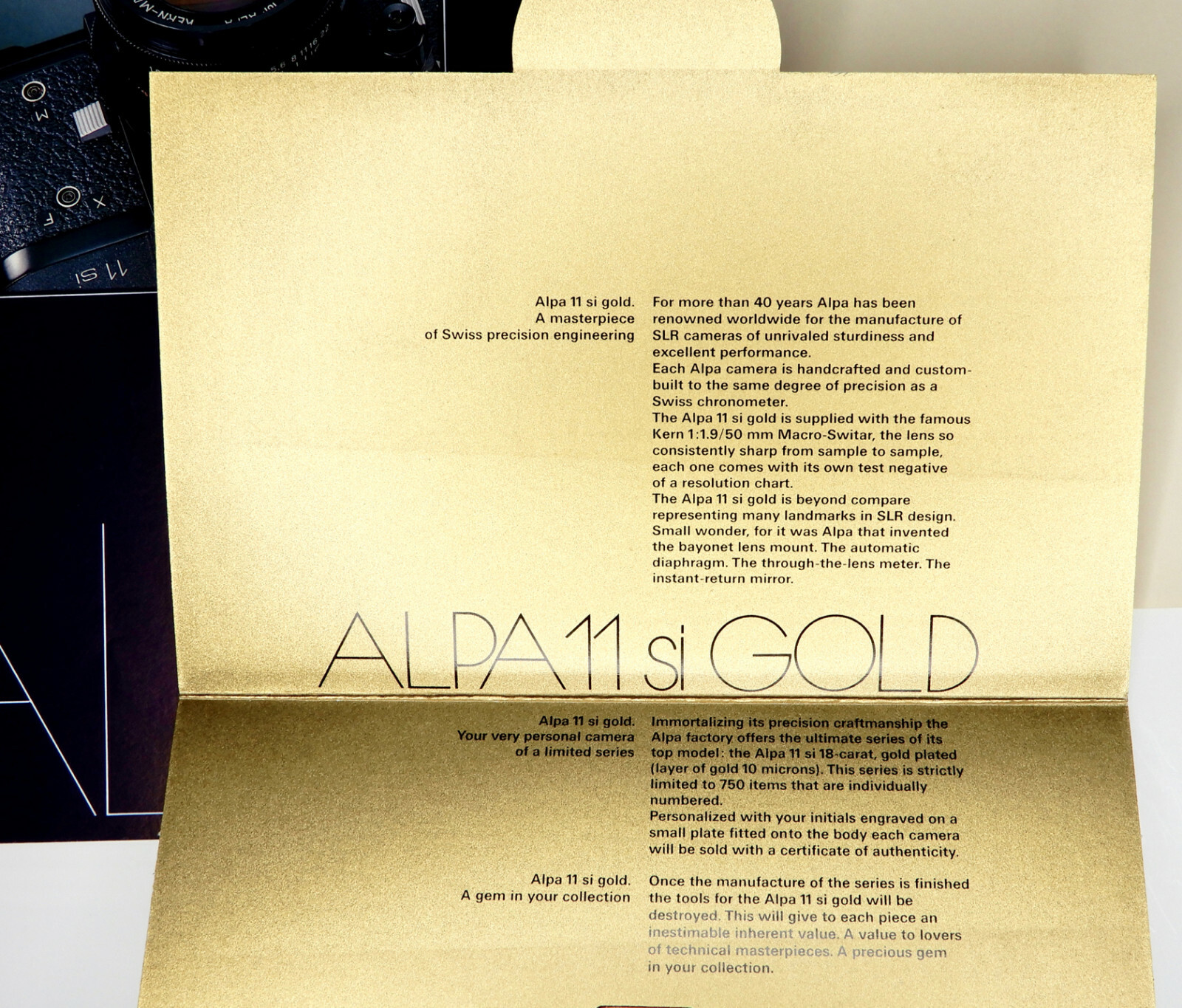 Alpa Gold 11SI Certificate & Brochure ……….. MINT