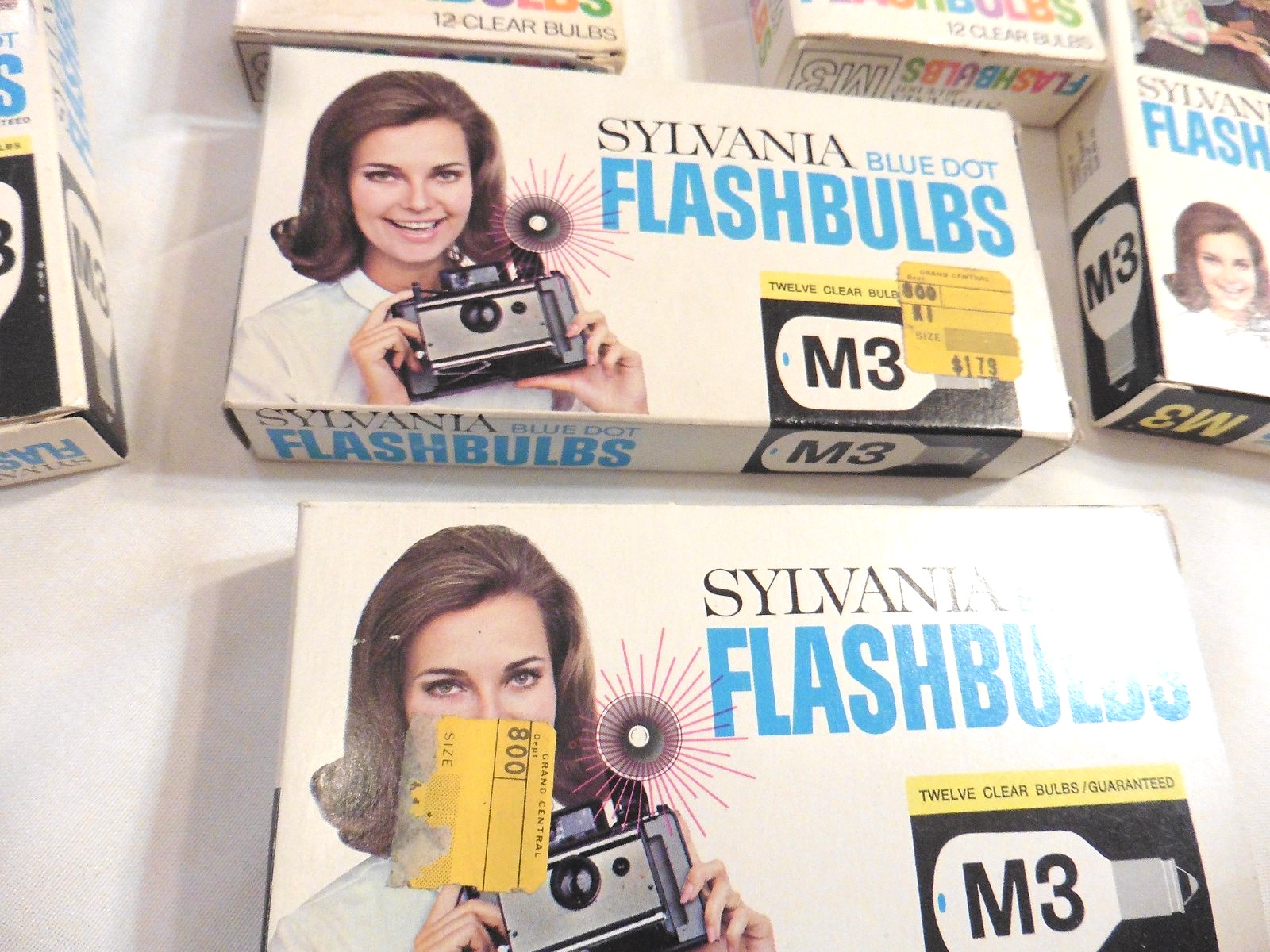 Lot of (63) Vintage Sylvania M3 Blue Dot Flashbulbs -5 Boxes +1/4/ New Old Stock