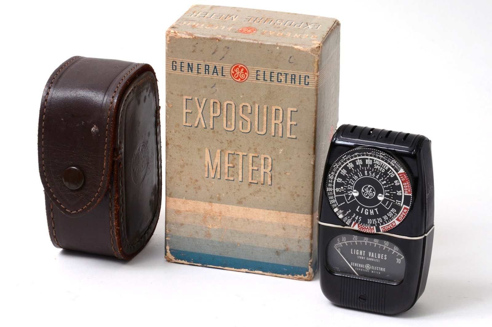 VINTAGE GE DW-58 CAMERA EXPOSURE LIGHT METER WITH CASE, BOX, INST. (NEAR MINT)