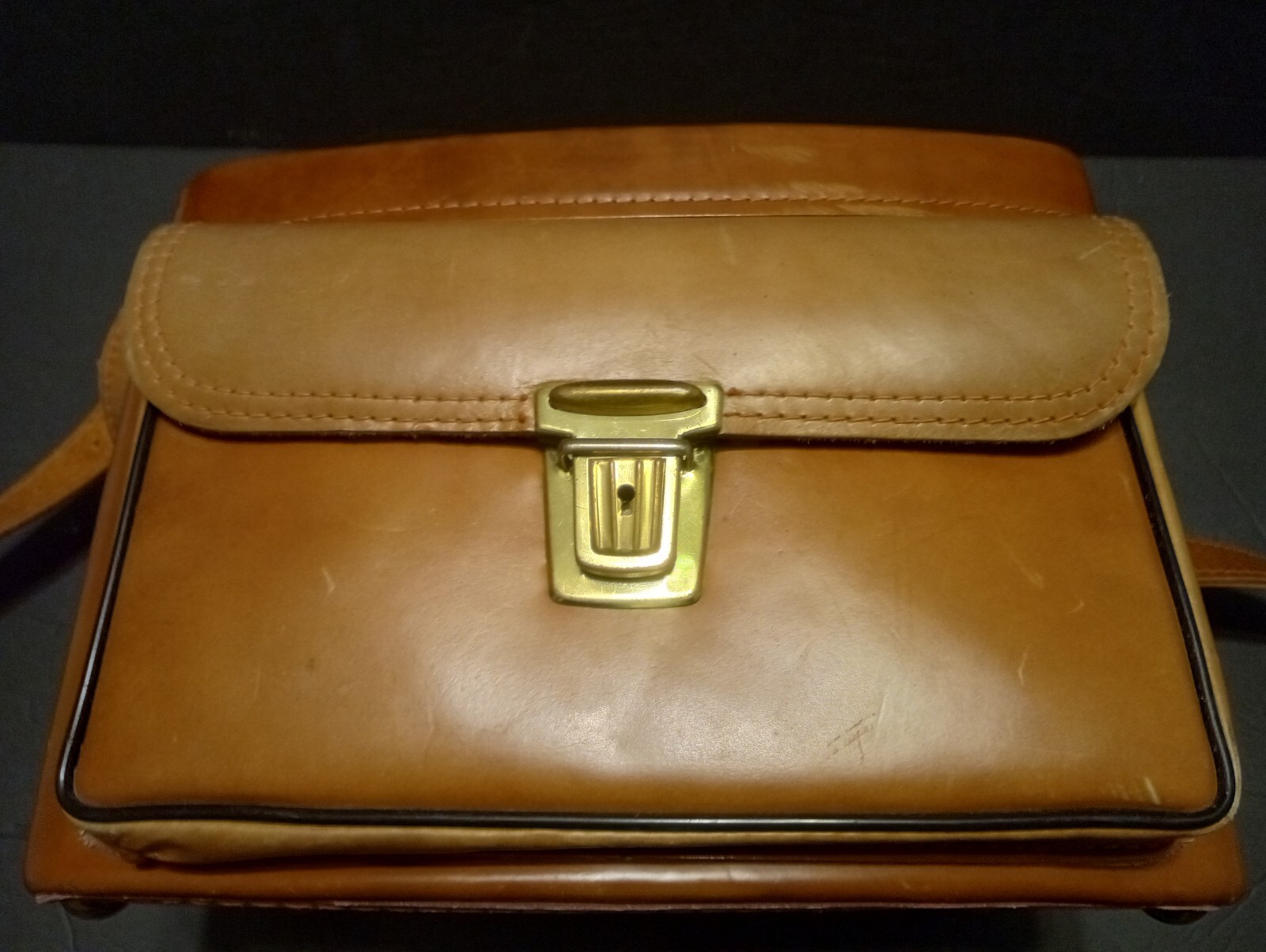 Leather Camera Bag Hard Case With Buckle Strap Vintage Brown 1950-60s #803 USA