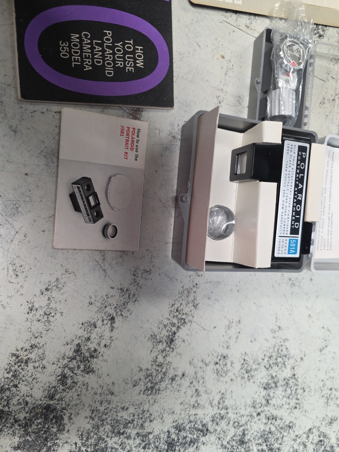 Polaroid 350 BOOK kit 581A flash 268 self timer 192 and accessory LOT No Camera
