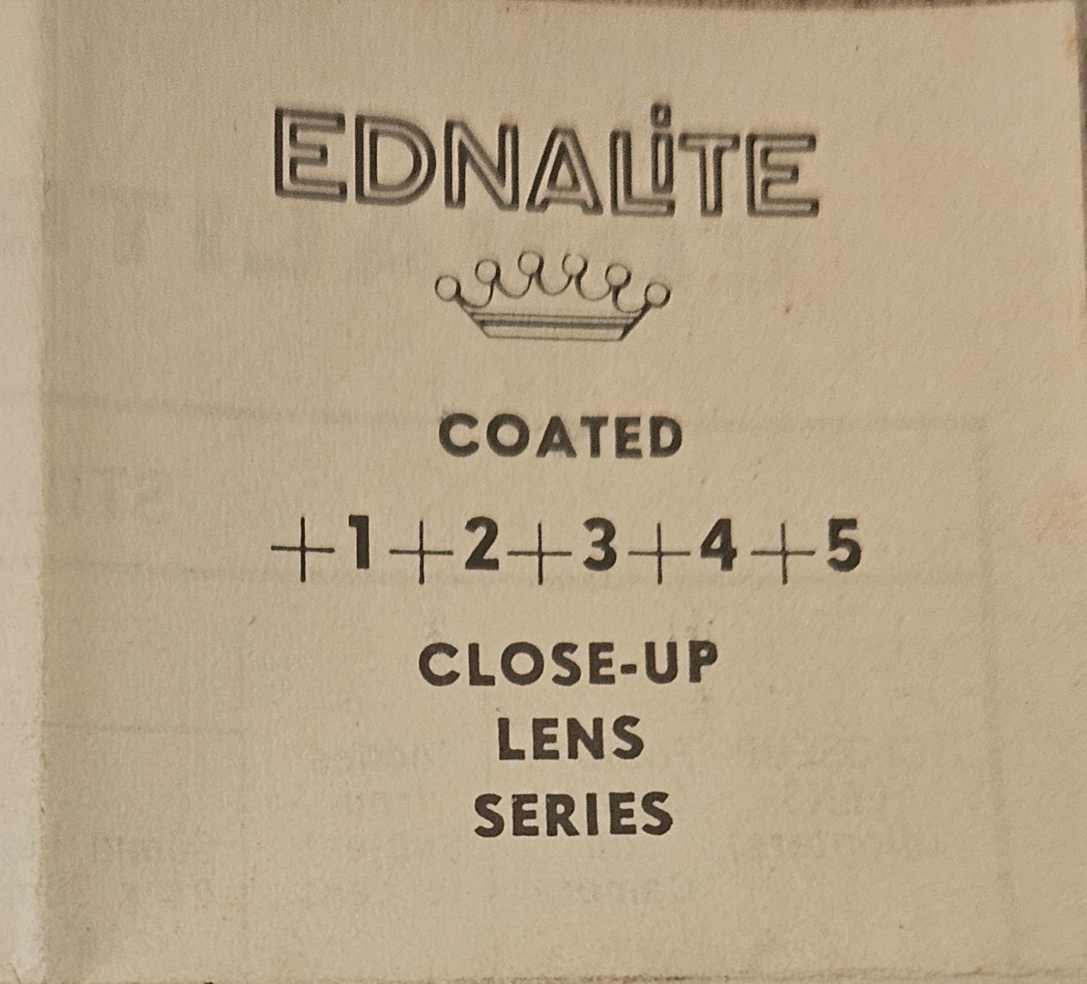 Ednalite Close Up Lens Series Fold up paper Booklet info Chart