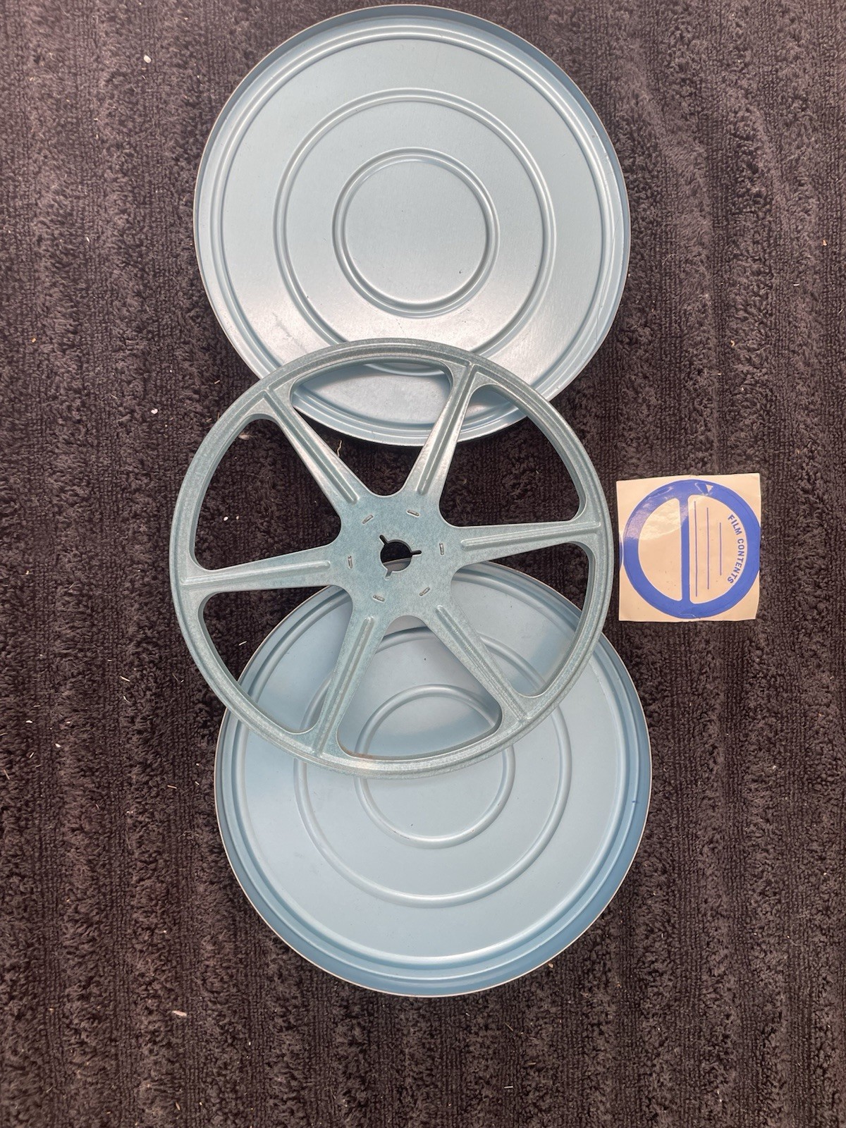 Compco Corp 8mm 5inch Film Reel in Metal Cannister Case Light Blue Vintage
