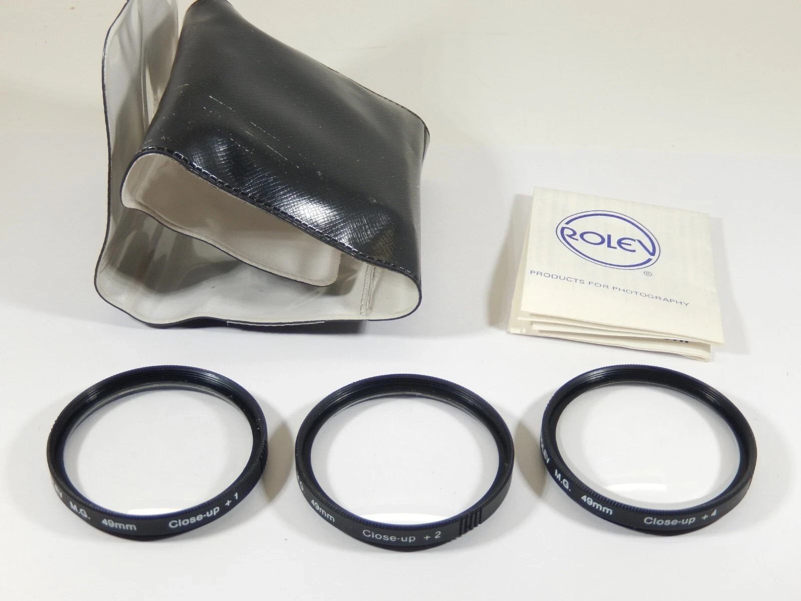 VINTAGE ROLEV M.G. 49MM +1 +2 +4 CLOSE-UP LENS SET