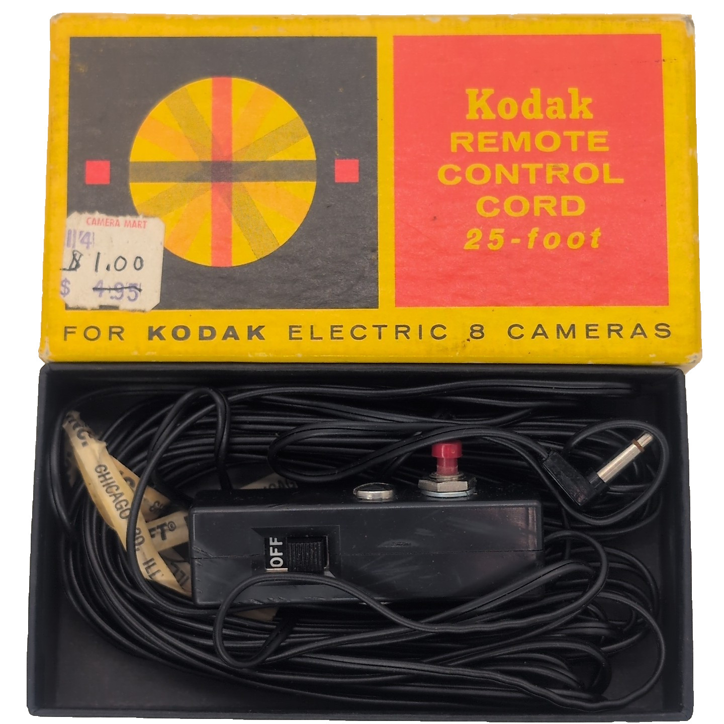 Kodak Remote Control Cord D351, 25 Foot, for Electric 8 Camera Original Box Vtg