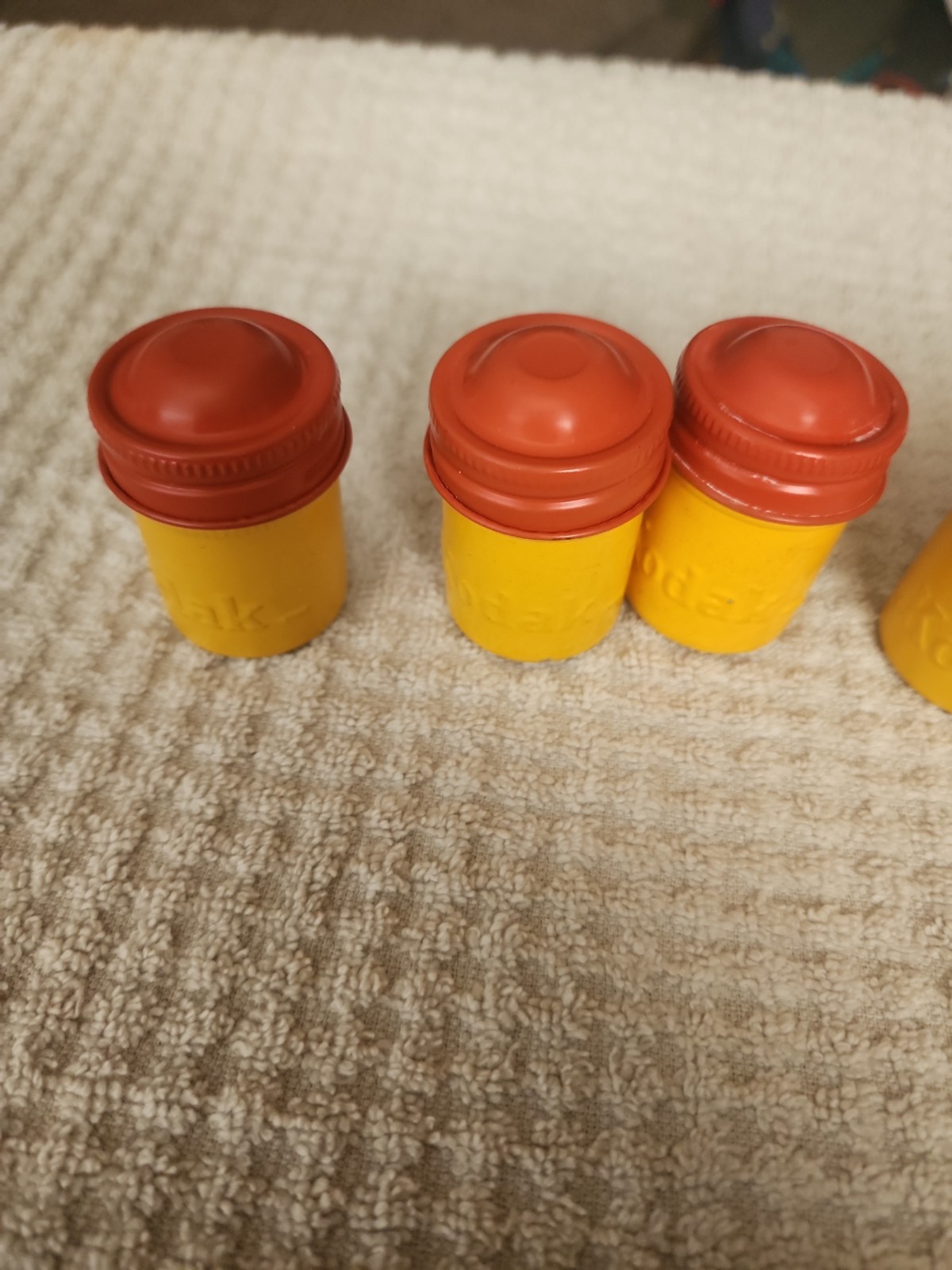 Lot of 5 Yellow and Red Kodak Metal Aluminum 35mm Film Can Canisters