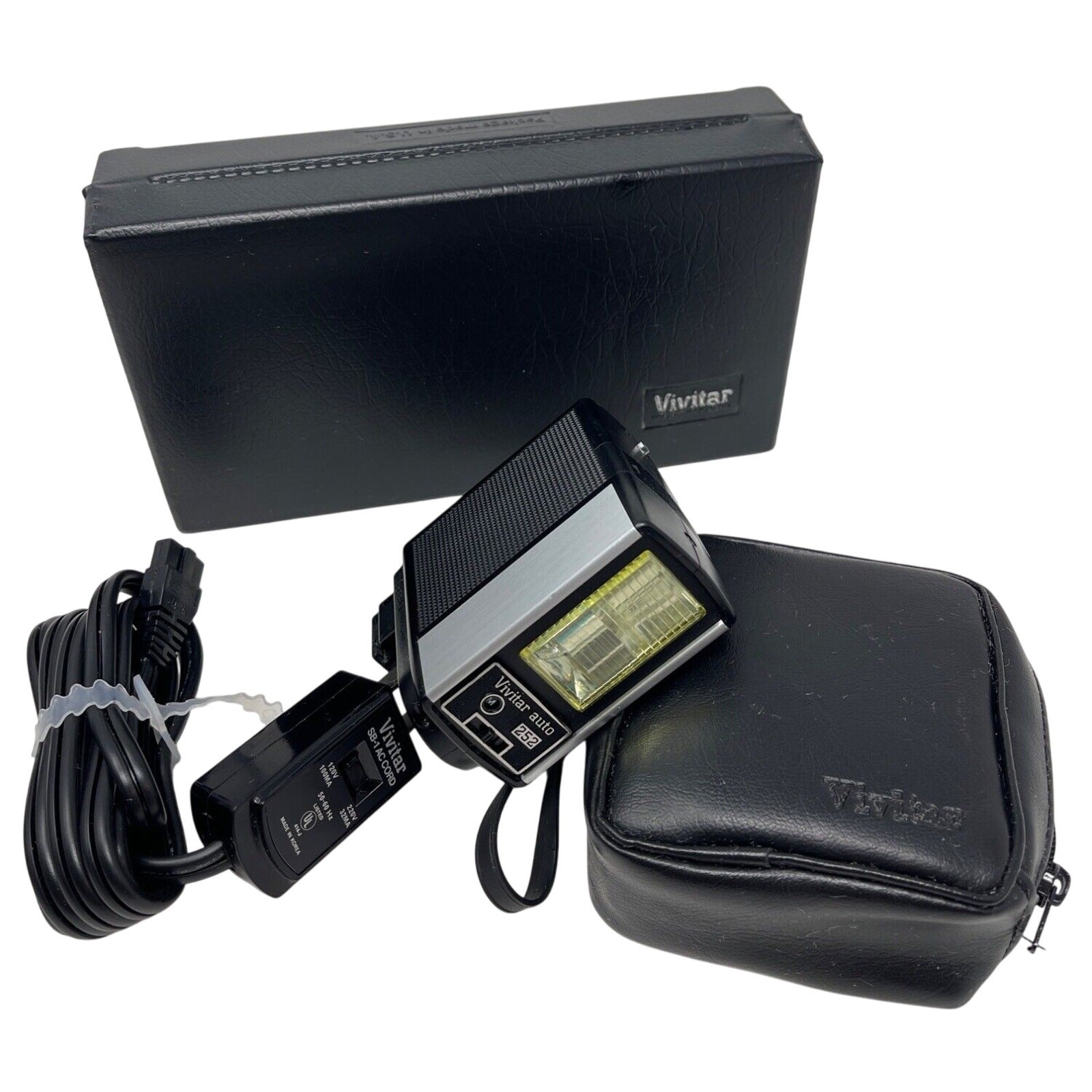 Vintage Vivitar Case and Vivitar 252 Flash UNTESTED Vivitar SB-1 AC Cord
