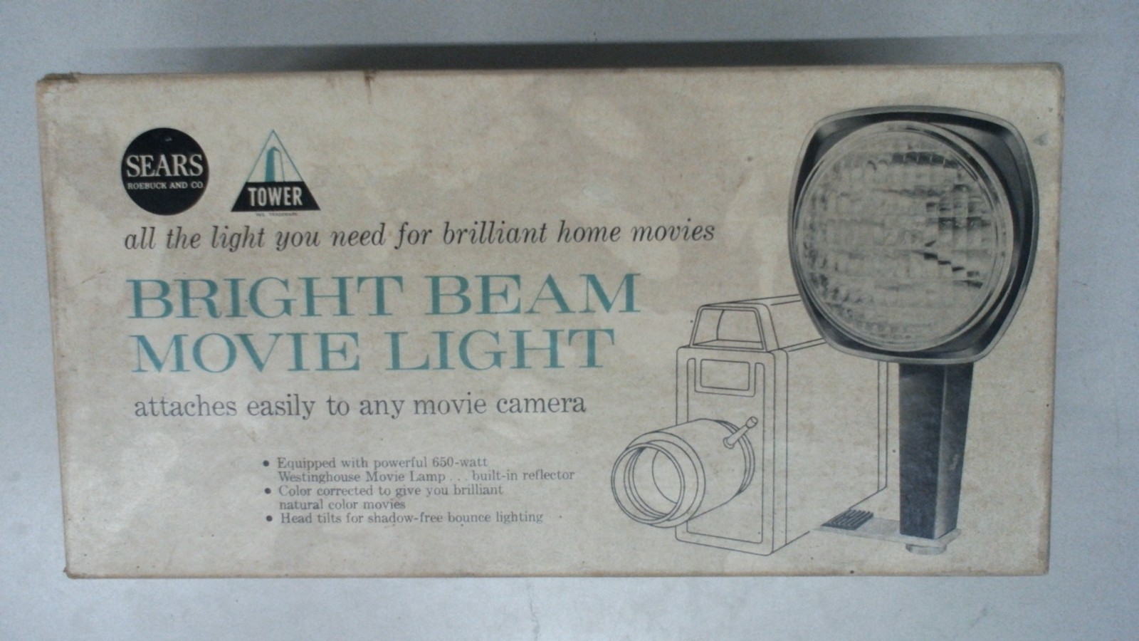 Vintage Sears Tower Bright Beam Movie Light w/ Box – Tested & Working