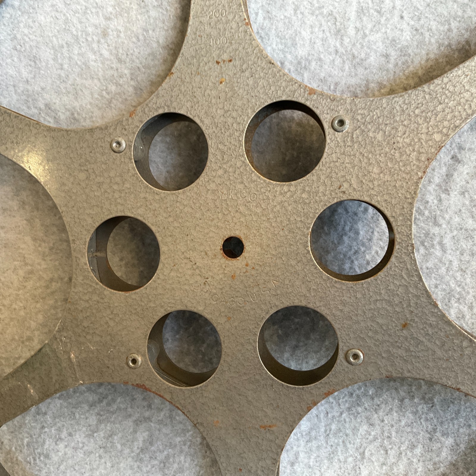 Vintage 16 MM Open Metal Film Reel 12 1/4″ x 3/4″ Compco Bros. Chicago USA