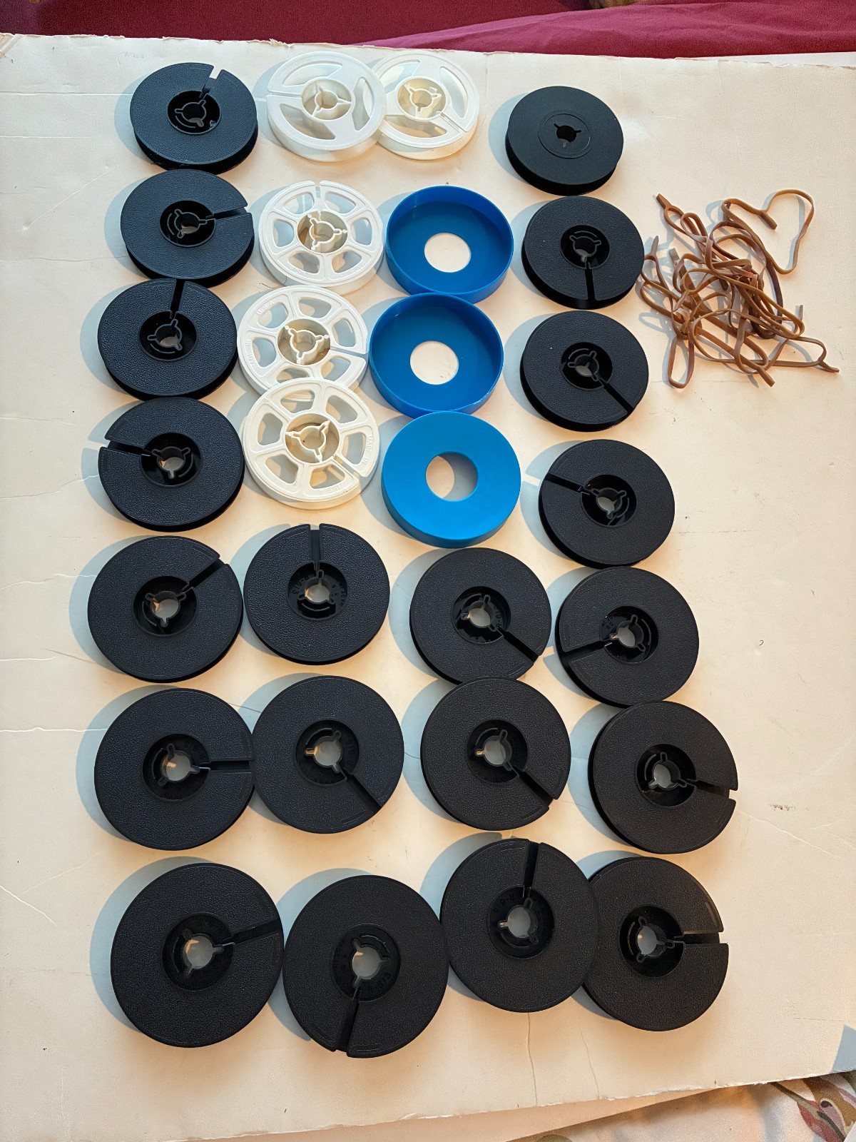 25 Vintage Super 8-50 ft Movie Film Reels -some w/cases and tabbed rubber bands