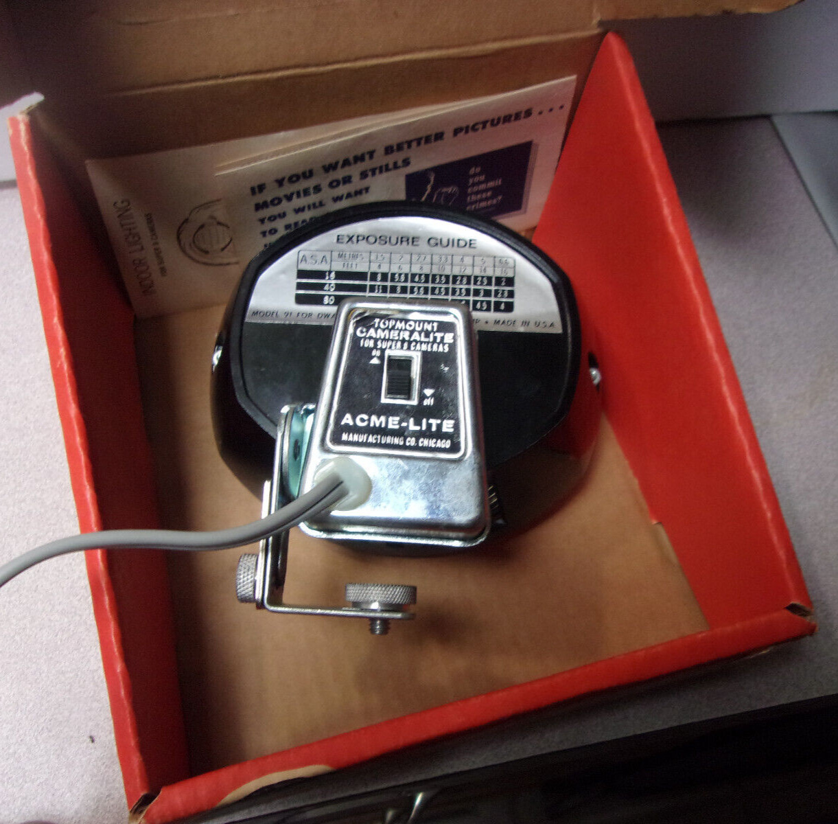 Vtg ACME-LITE Cameralite 91 Movie Camera Light Lamp FITS ALL SUPER 8 Tested GE