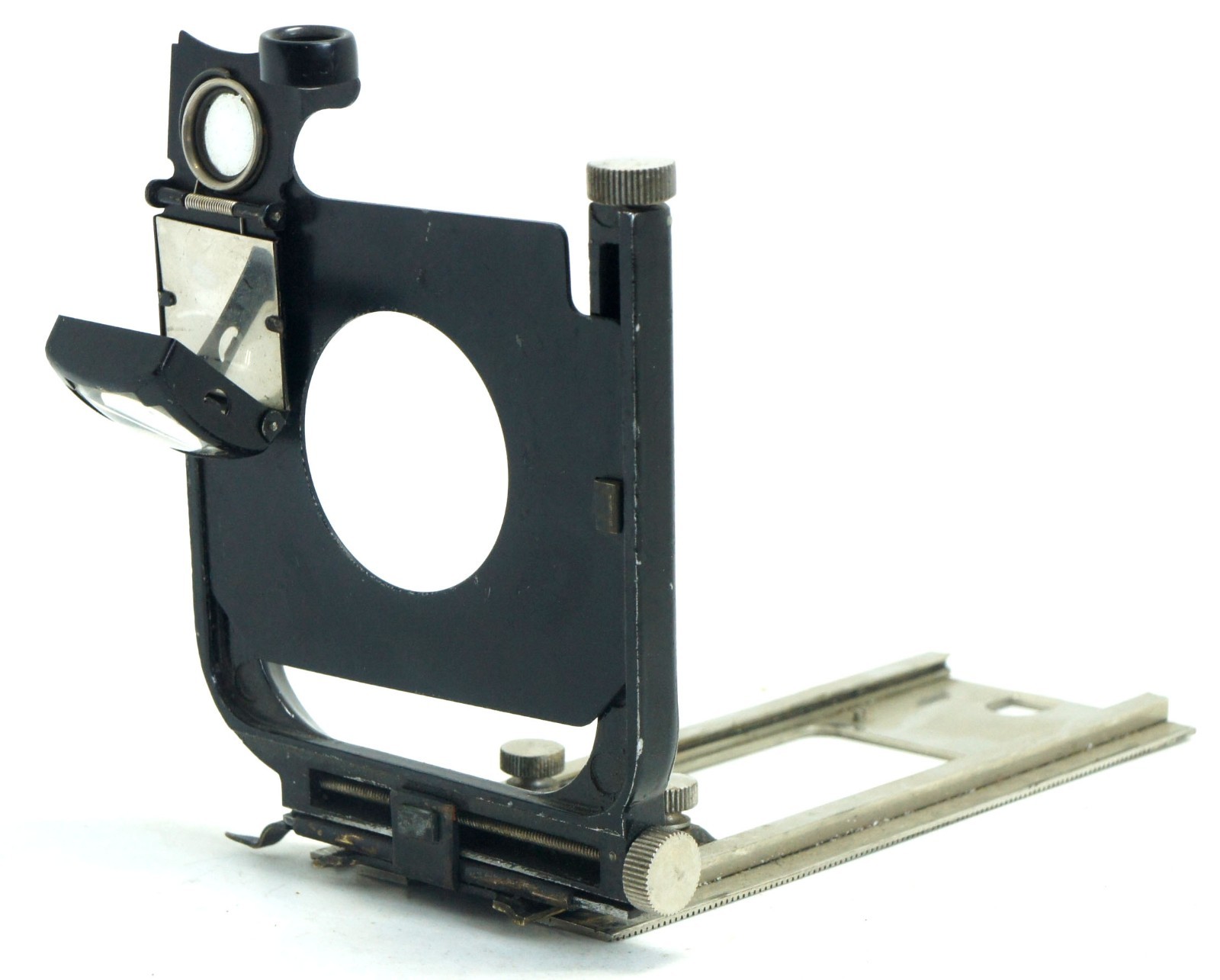 Vintage 9×12 Camera Front Standard Lens Board Holder with Rails and Viewfinder