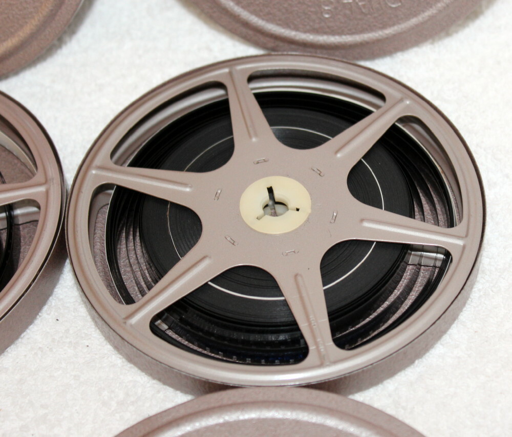 6 Vintage 5″ Dual 8 Metal Film Reel Cans + 2 Films ~ Hawaii Family Vacation