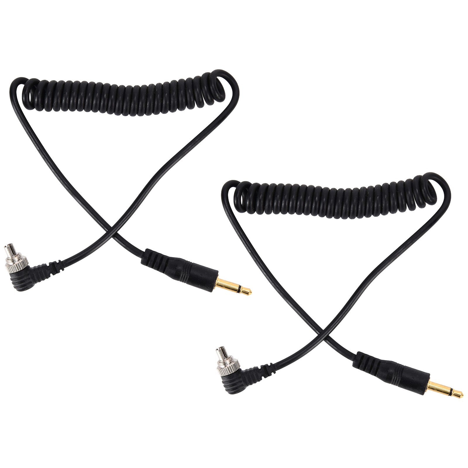 2pcs Universal 3.5mm to Male Flash PC Sync Cable Coiled Cord with Screw Lock