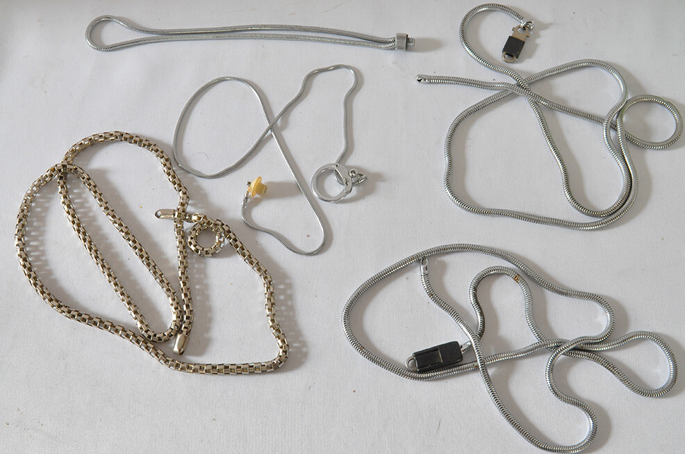 Vintage Metal Camera Chains 36 Inch, 35 Inch, 21 Inch, 8 Inch, Lot of 5 Chains