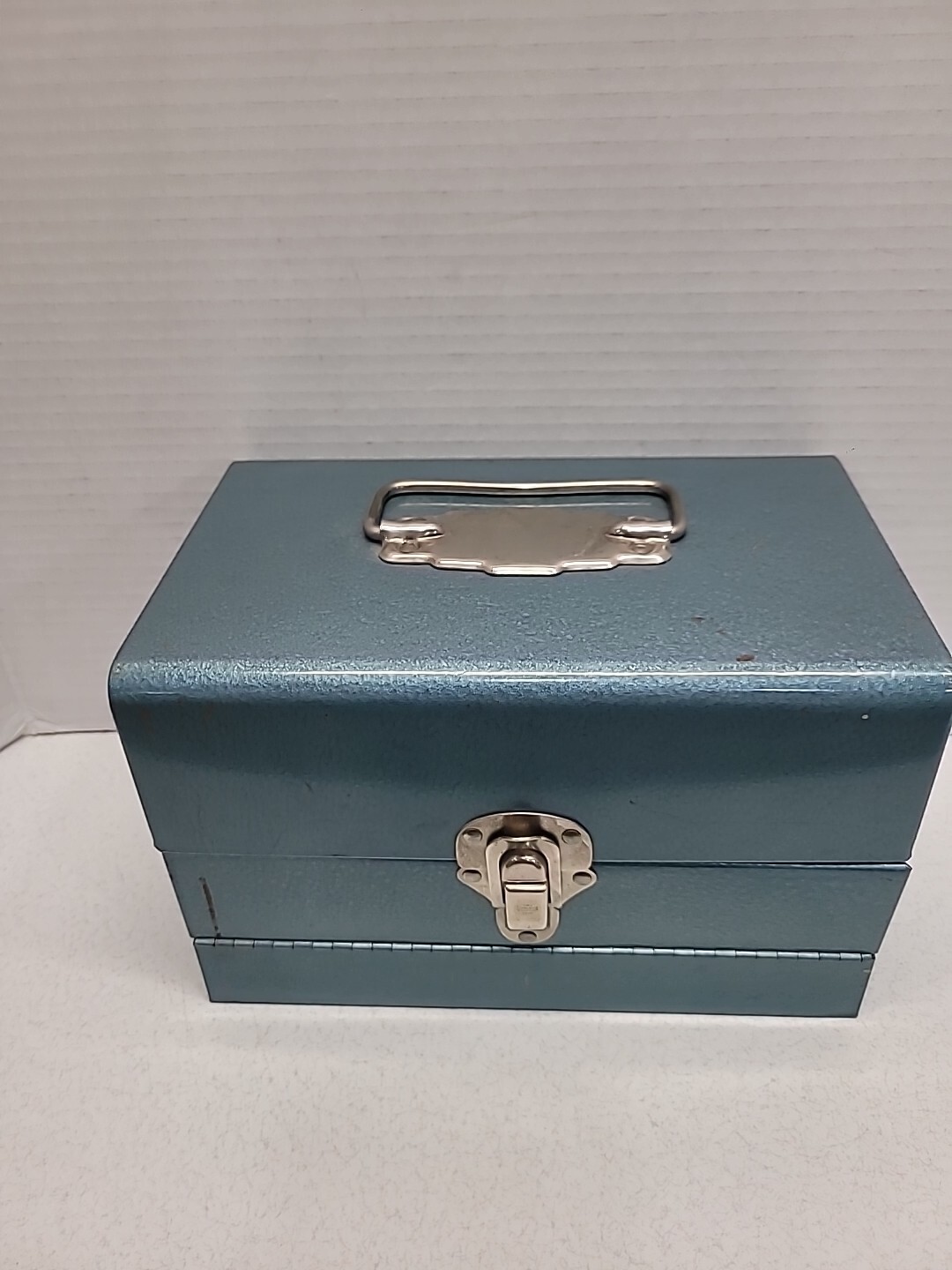 Vintage Logan De Luxe Movie Reel Chest Metal 6″ X 9″ Grey Blue With Handle