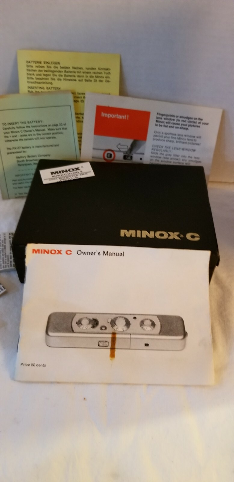 Minox C Boxed subminiature SPY Camera Set w/ C 4 Flash Unit Leather cases