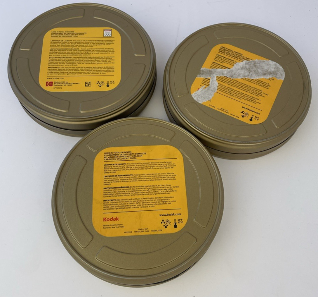 Lot of 3 x Eastman Kodak Vision 400ft•122m 35mm Film Canisters – CANISTERS ONLY