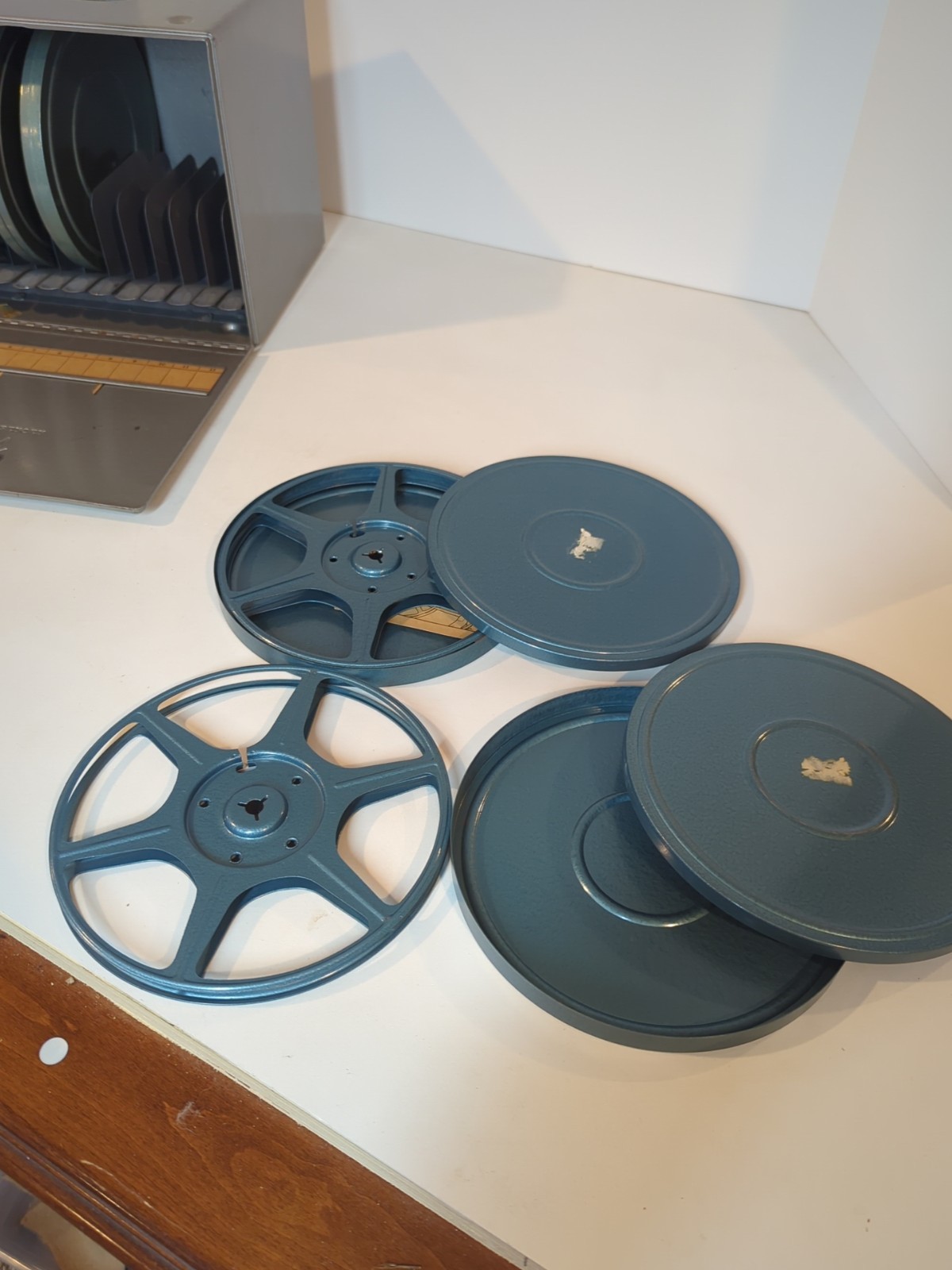 BRUMBERGER 8mm Movie Metal Storage Case with 5 Reels Vintage