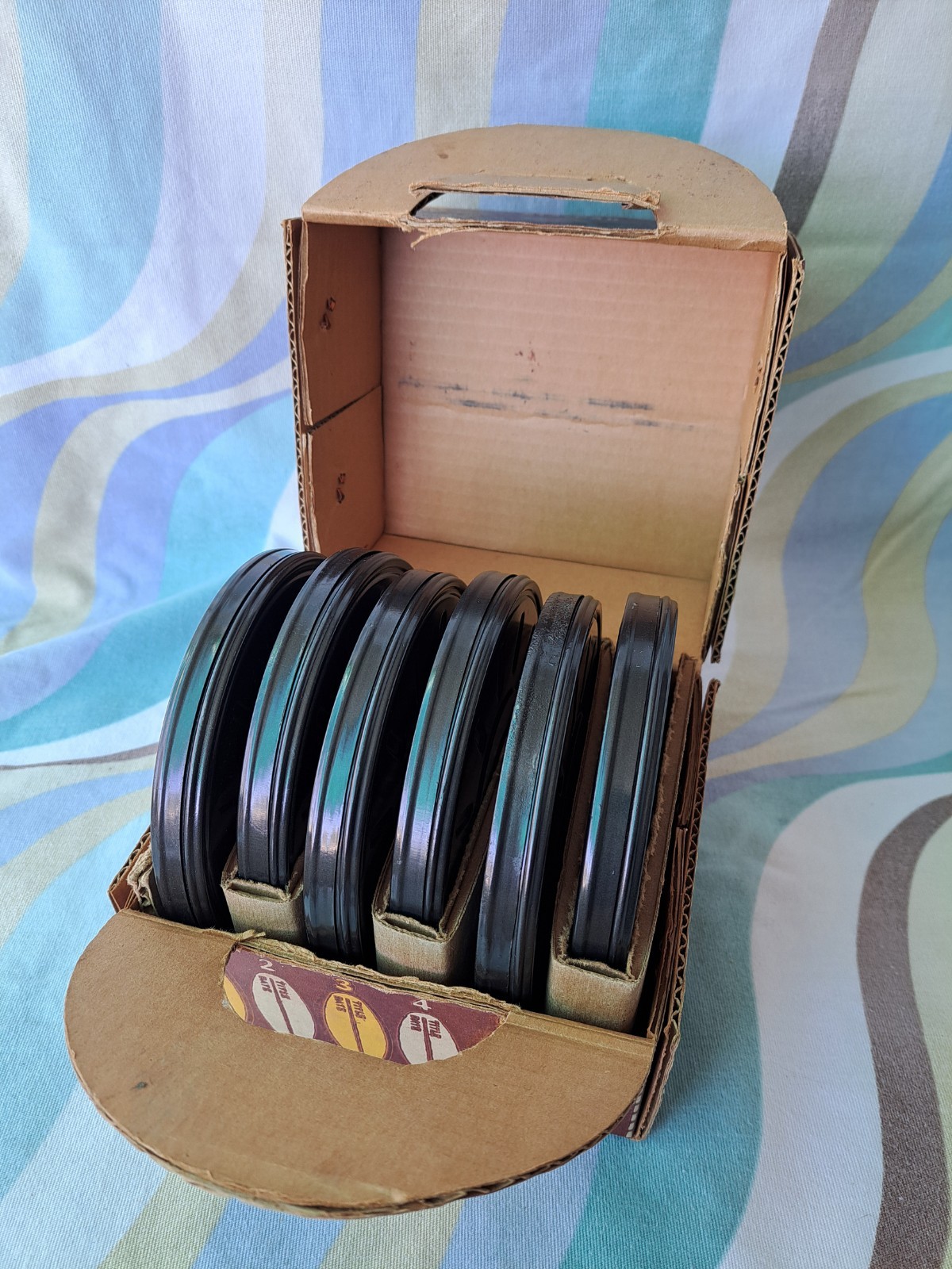 Vintage GOLDBERG BROTHERS 200′ 8mm Film Storage Cans 6 With Box & Stickers BIN30