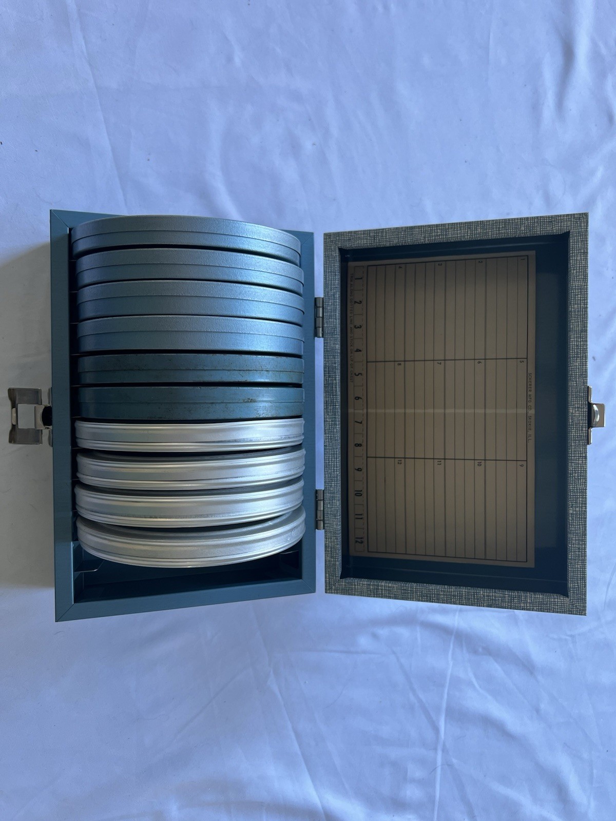 Vintage 8mm Super 8 Movie Reel Storage Box Lot Scherer Korvette Empty Reels Cans