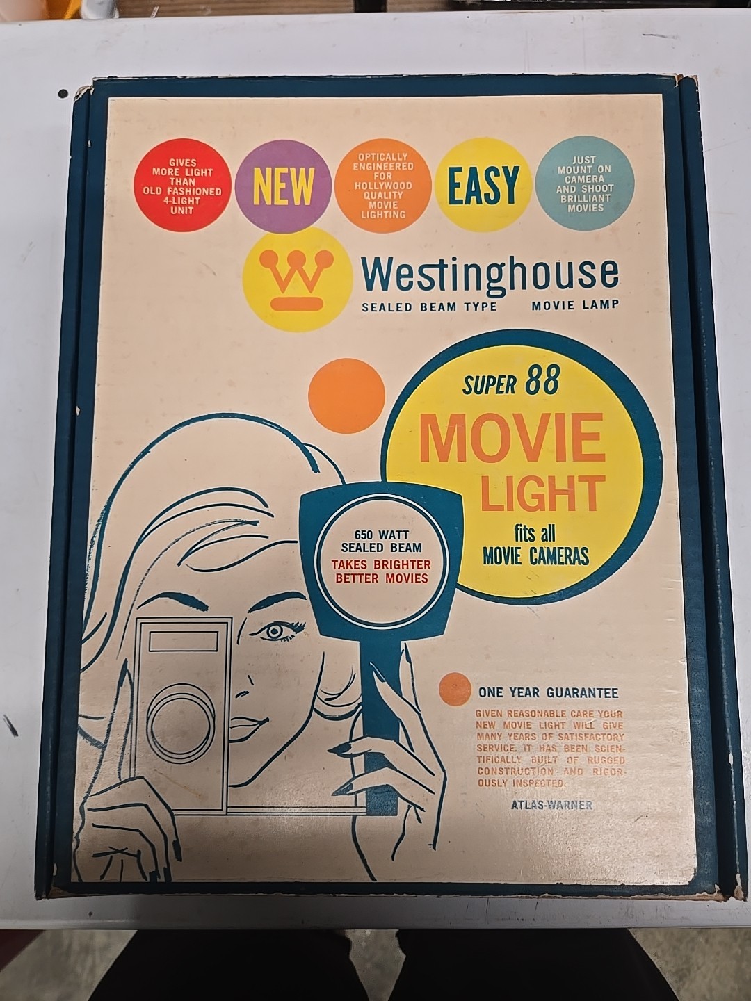 Vintage Super 88 650 Watt Sealed Beam Movie Light w/Original Box by Westinghouse