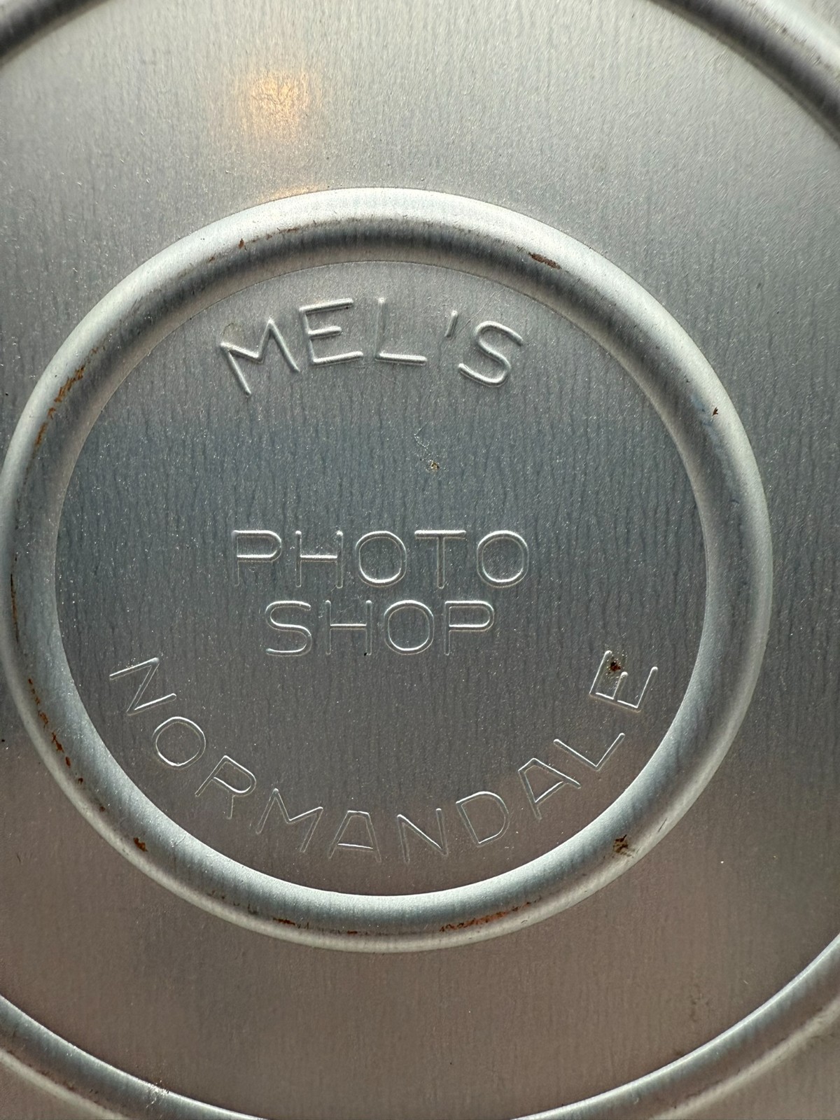 Vintage Eastman Kodak Co. 7″ Metal Film Reel & Mel’s Photo Shop Can Canister
