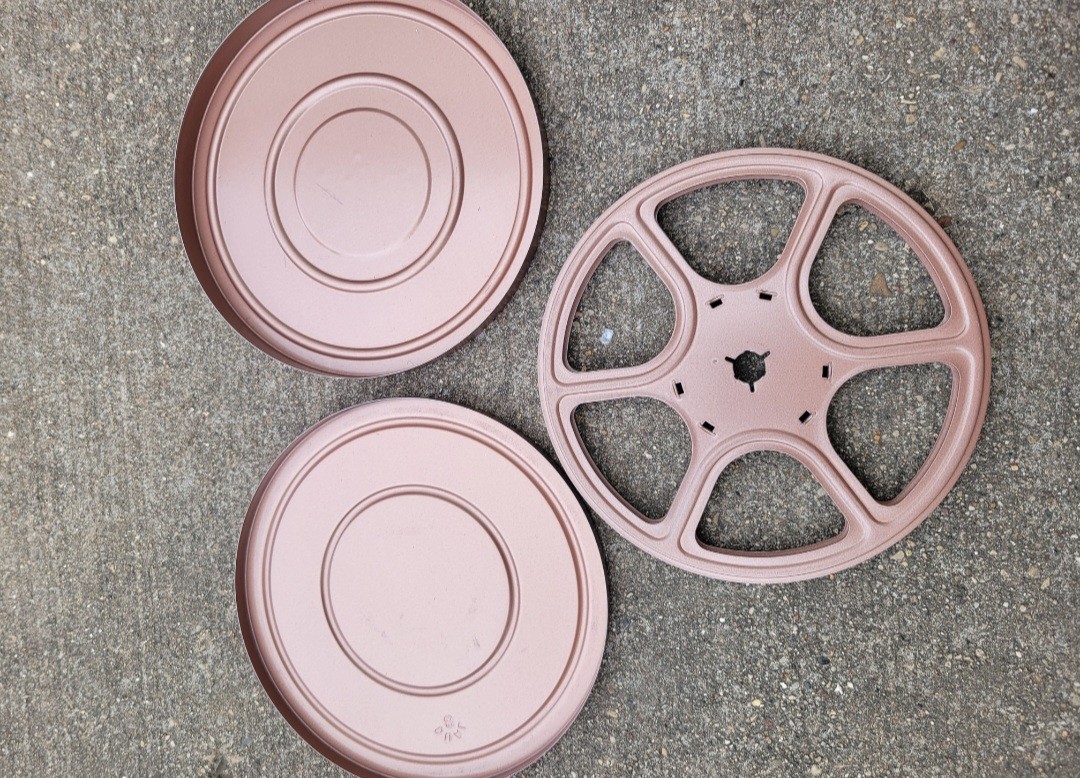 2 Vintage 7 inch Empty Film Reels & 2 Canisters