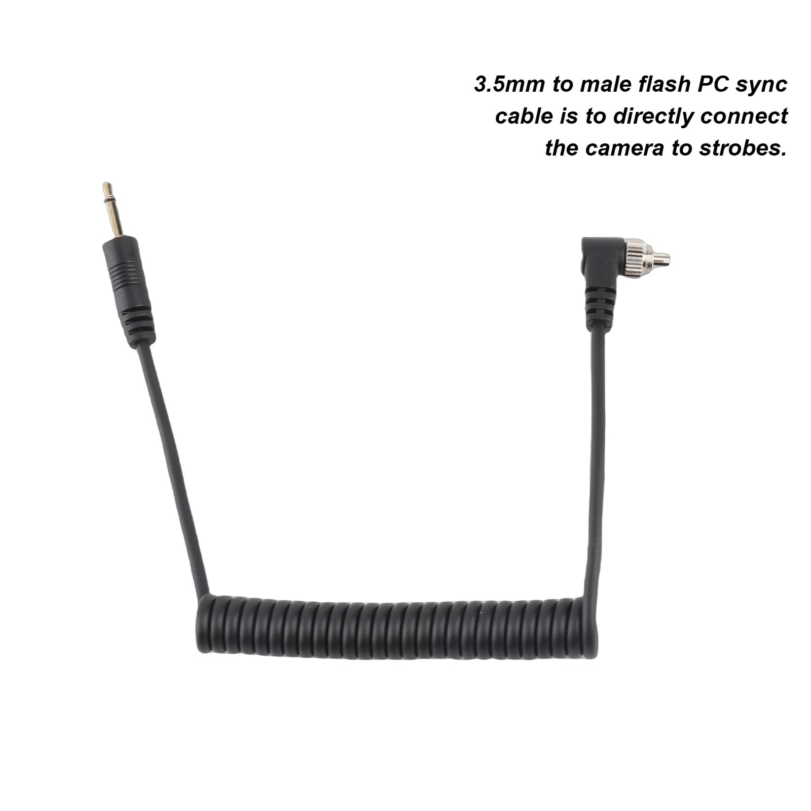 2pcs Universal 3.5mm To Male Flash PC Sync Cable Coiled Cord With Screw Lock For