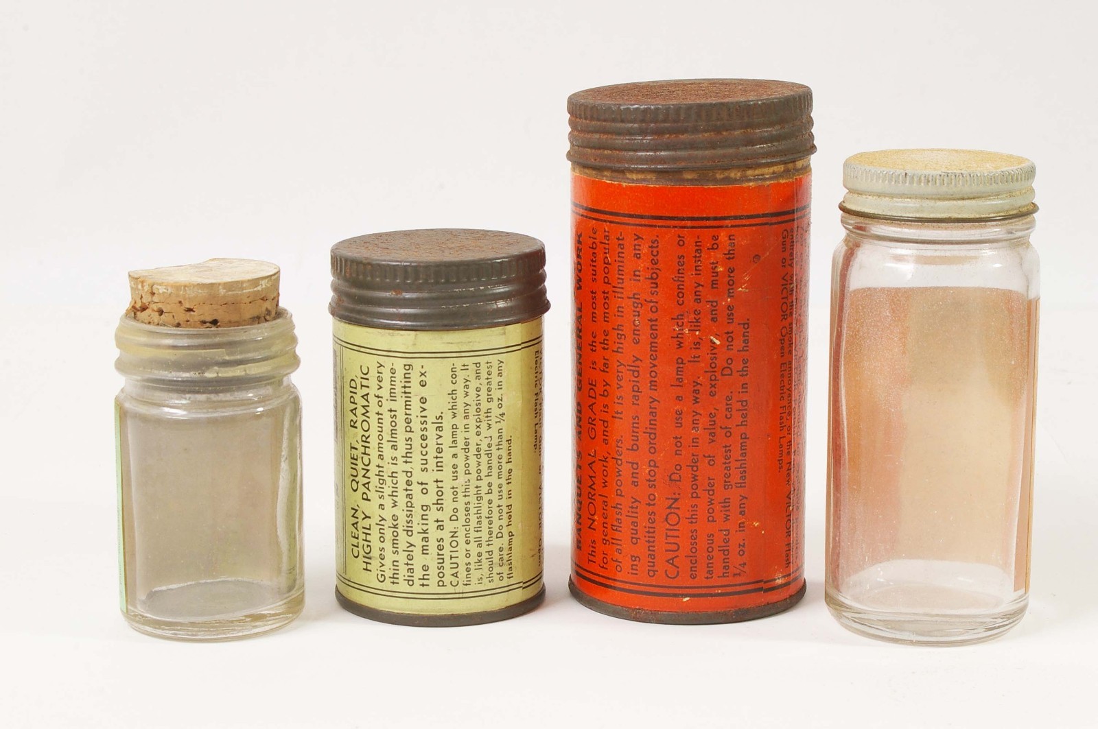 F97917~ Two Victor Flash Powder Cans With Bottles – Empty – J.H. Smith & Sons