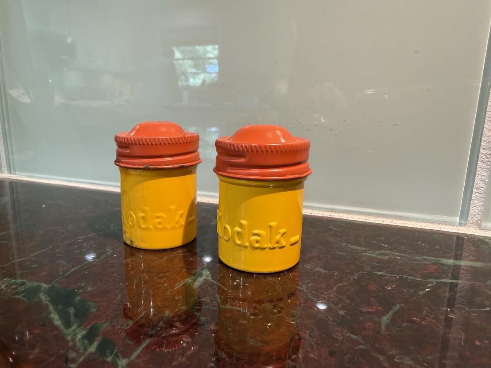 Vintage Kodak Film Metal Tin Canister Lot of 2 * Yellow & Orange