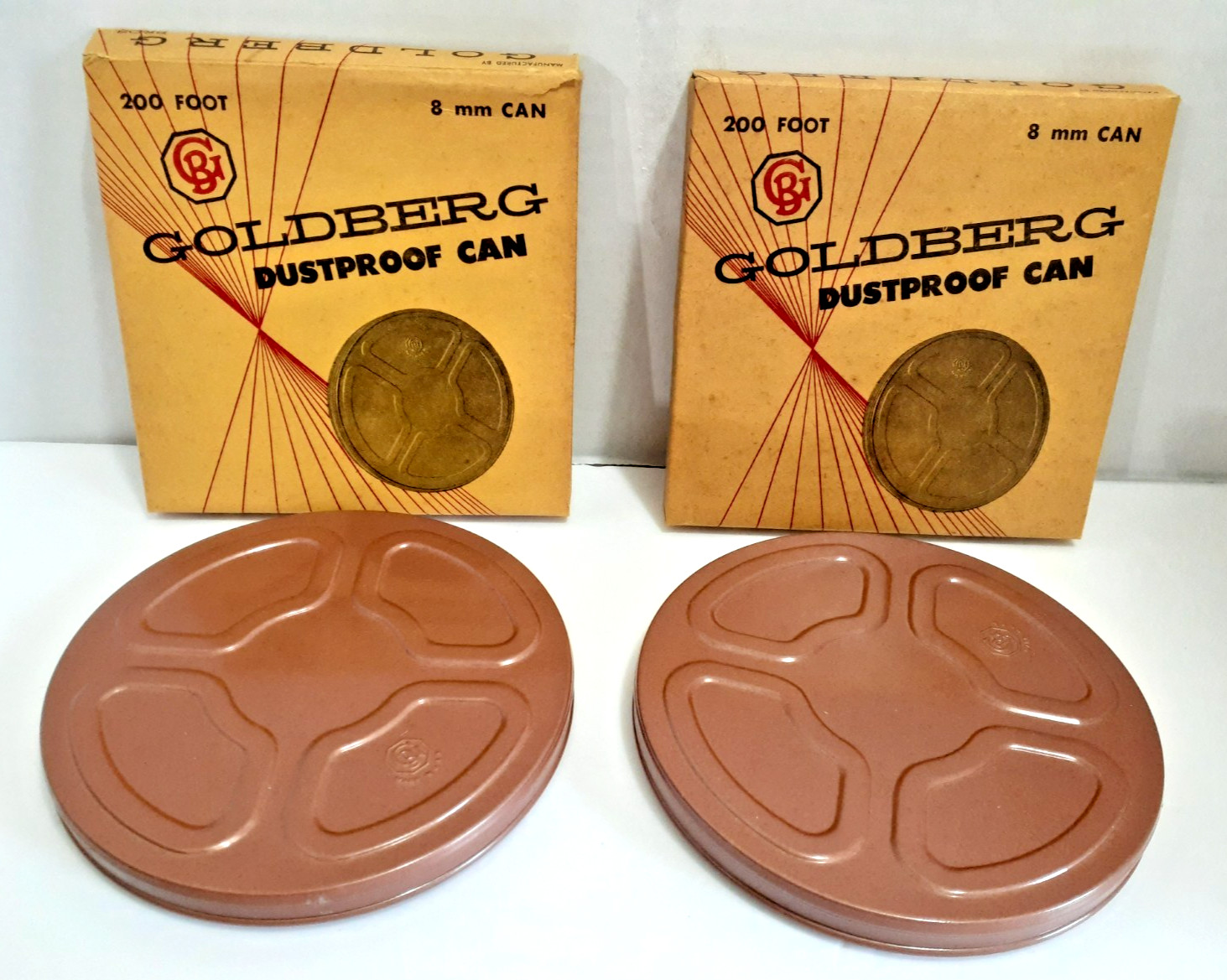 Vintage Goldberg Dust proof Cans~ For 200 ft. 8mm Film ~ Set Of 2 Made in USA