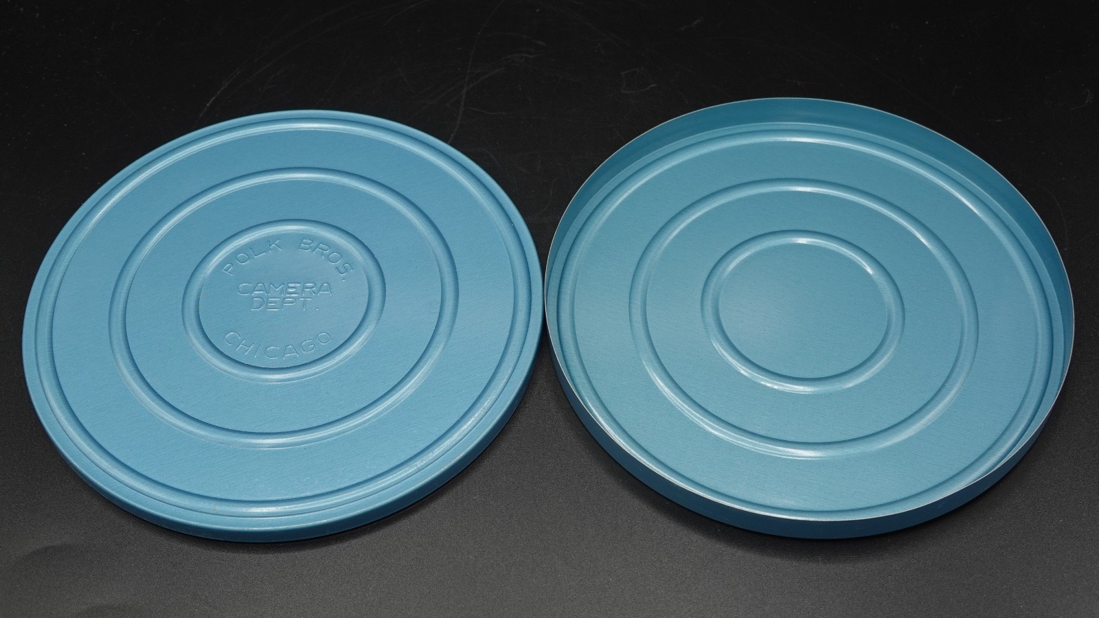 Polk Bros Camera Regular Super 8mm Blue Metal Canister Empty 7″ Diameter Chicago
