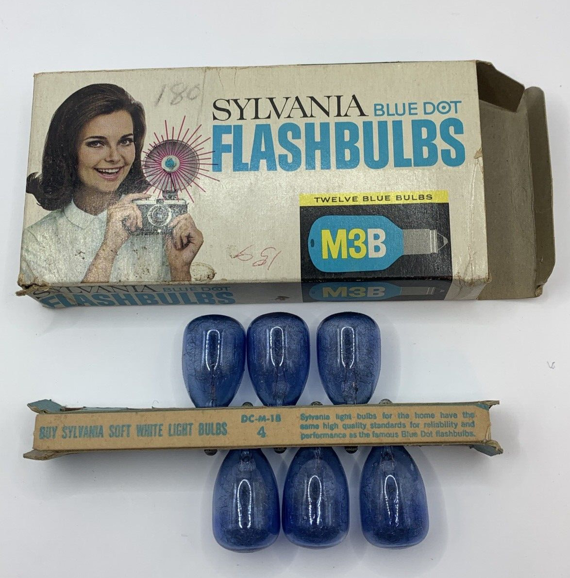 lot of 4 Vintage Sylvania Flashbulbs Blue Dot & General Electric M3 Flash Bulbs