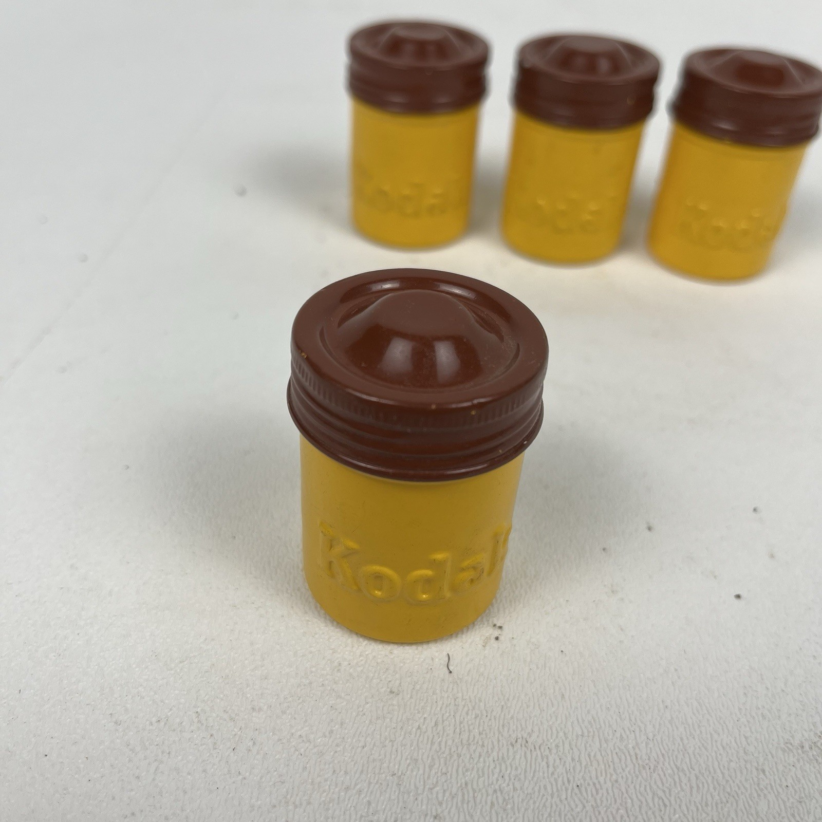 Lot Of 4 Vintage Kodak 35mm Aluminum Film Canister Screw Lid Yellow Brown