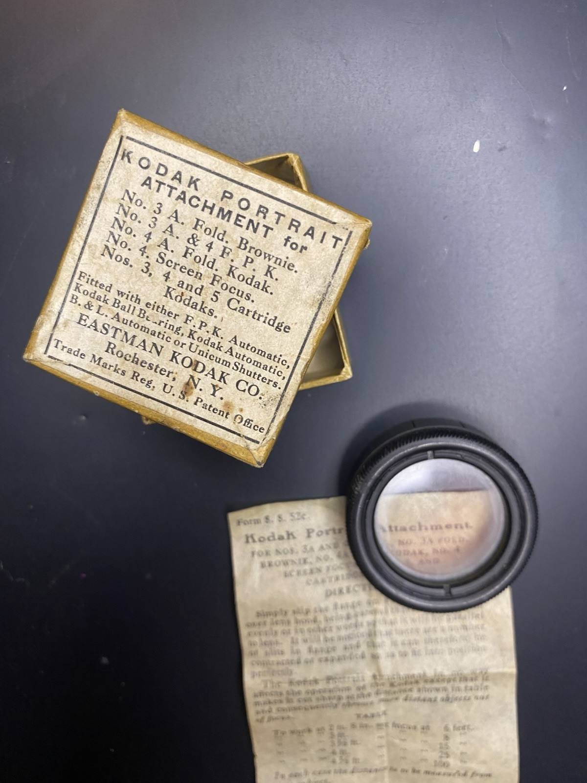Kodak Portrait Attachment Lens for No. 3A, 4 F.P.K., Fold Brownie, Fold Kodak