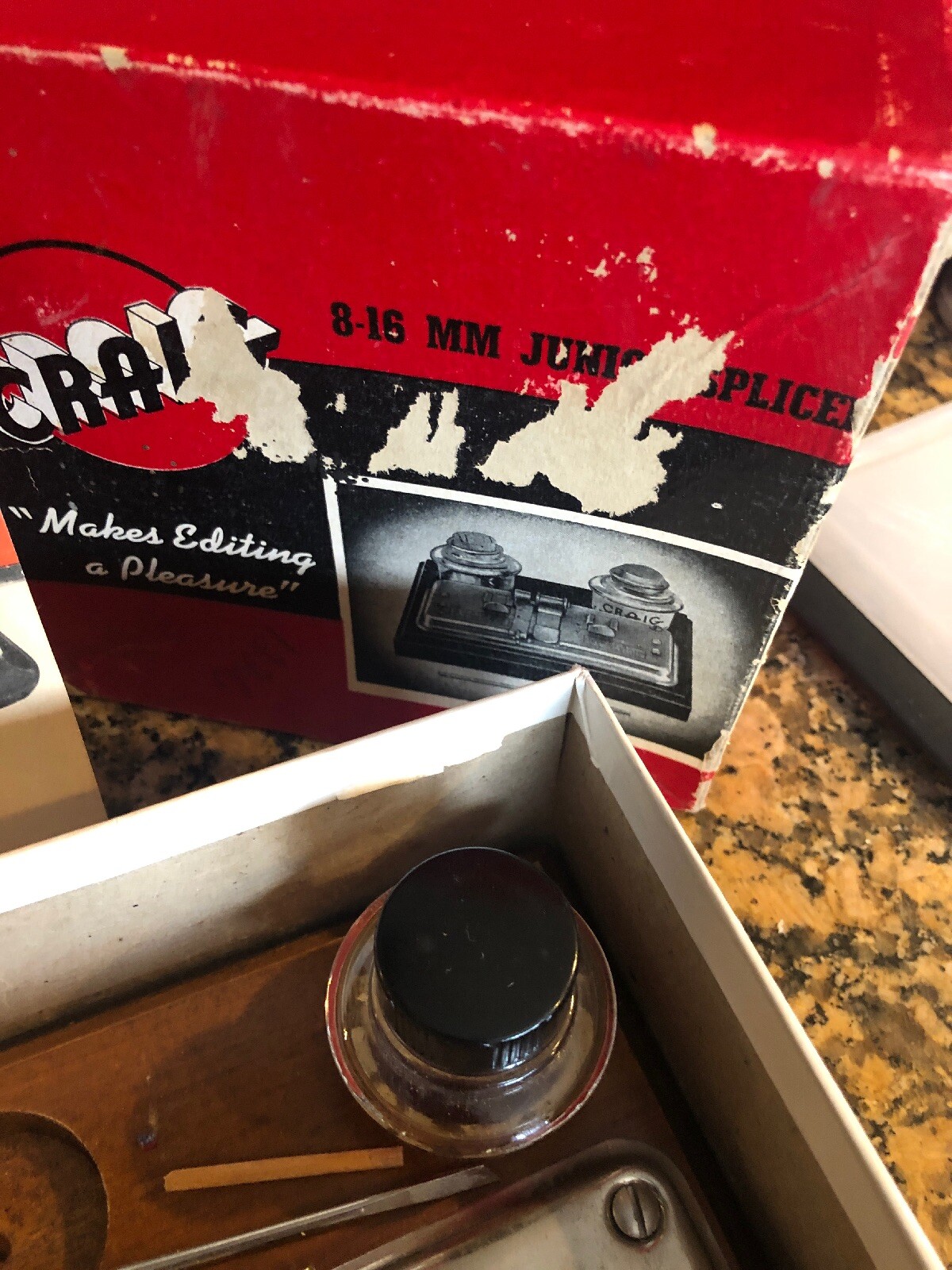 Craig 8mm 16mm Junior Splicer Film Movie Vintage Box Instructions Editing Jar